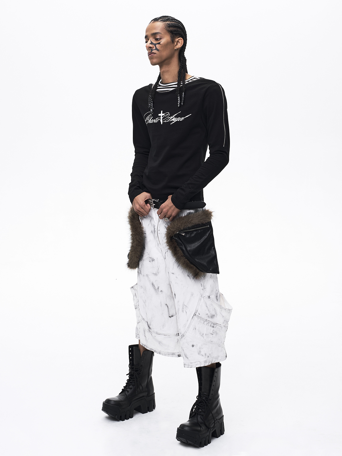 DECONSTRUCTED ZIP MOCK LAYER LONG SLEEVE-BLACK