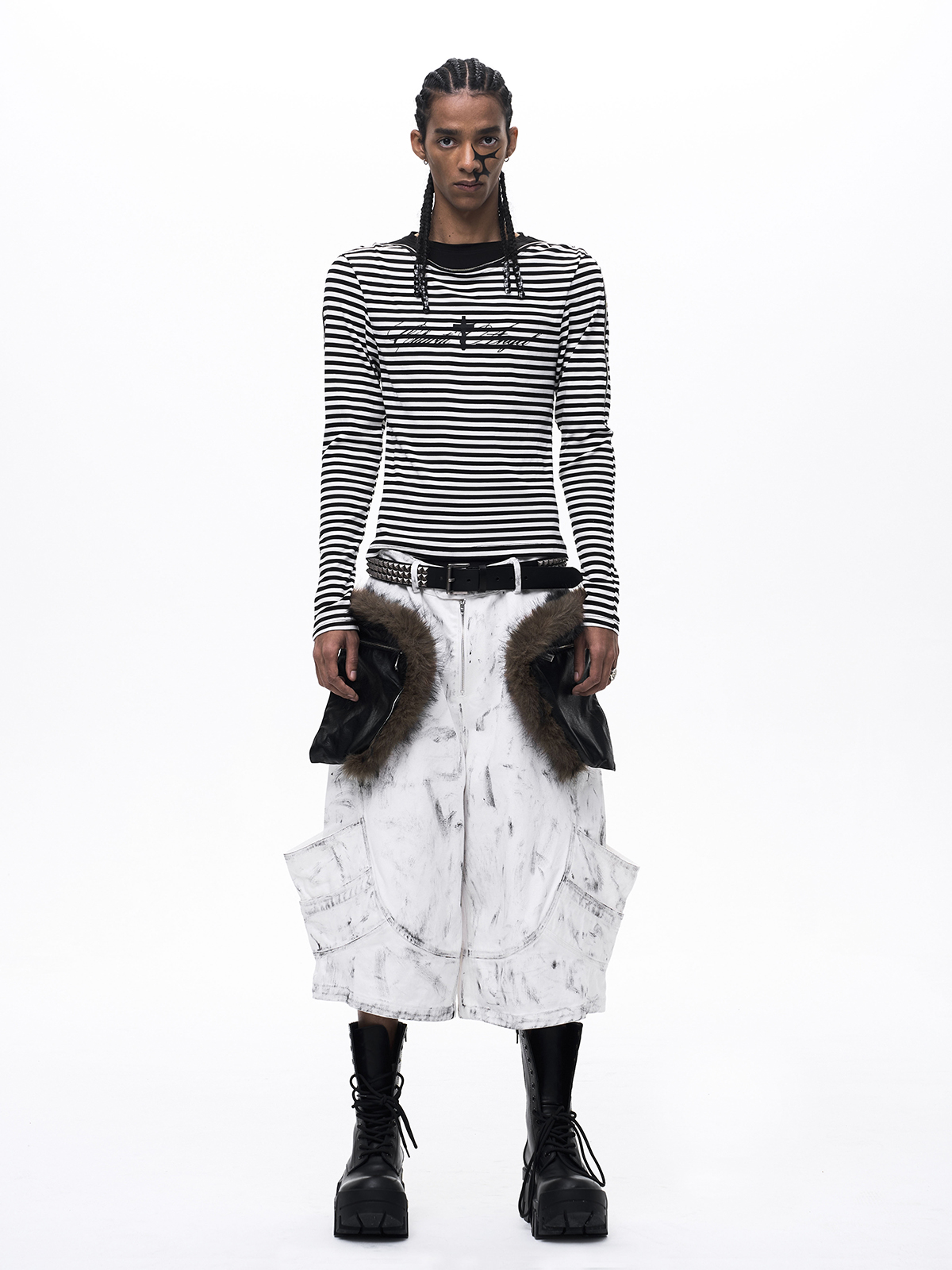 DECONSTRUCTED ZIP MOCK LAYER LONG SLEEVE-STRIPED