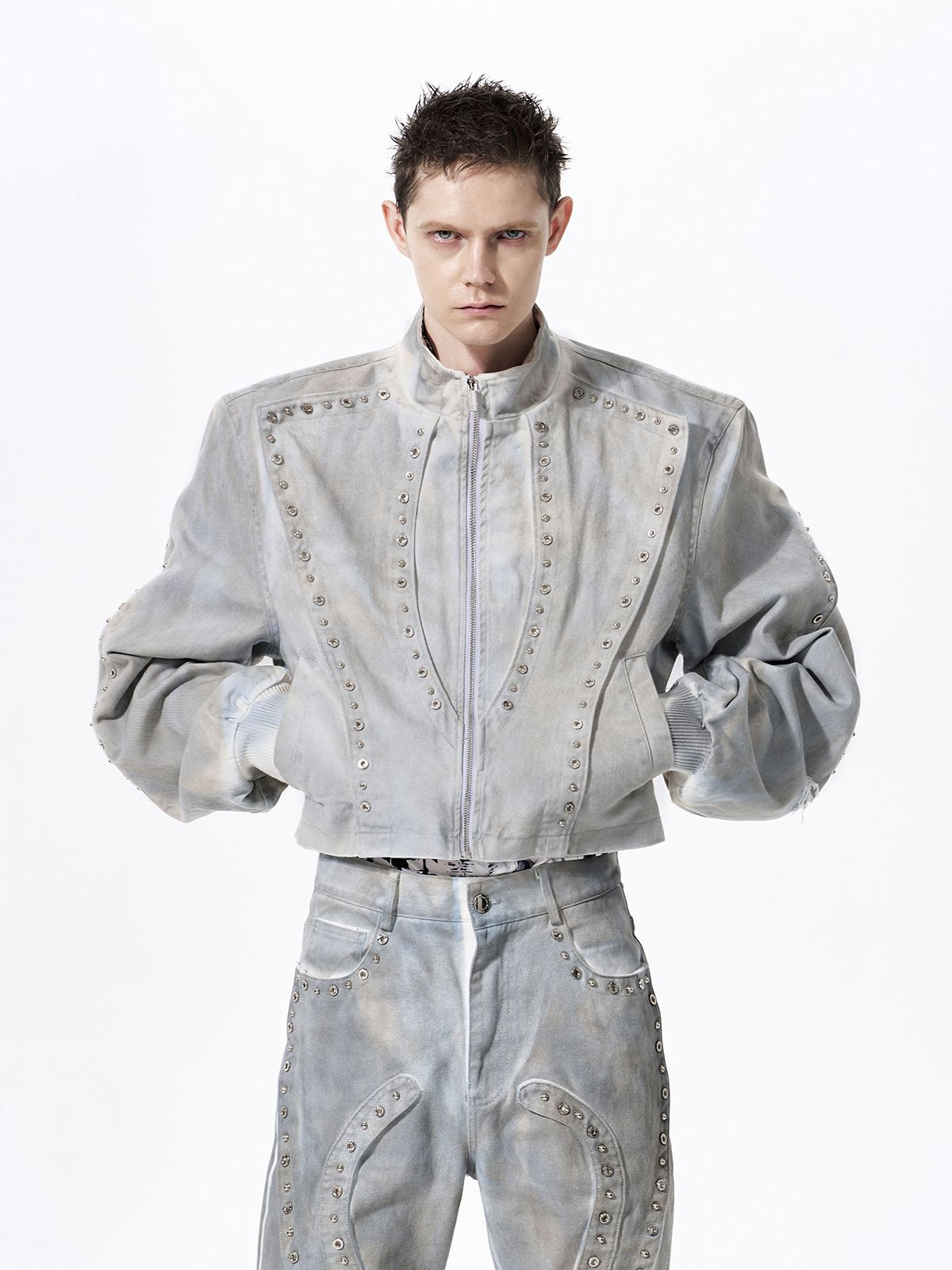 DECONSTRUCTED TIE-DYE WASHED STUDDED DENIM SET