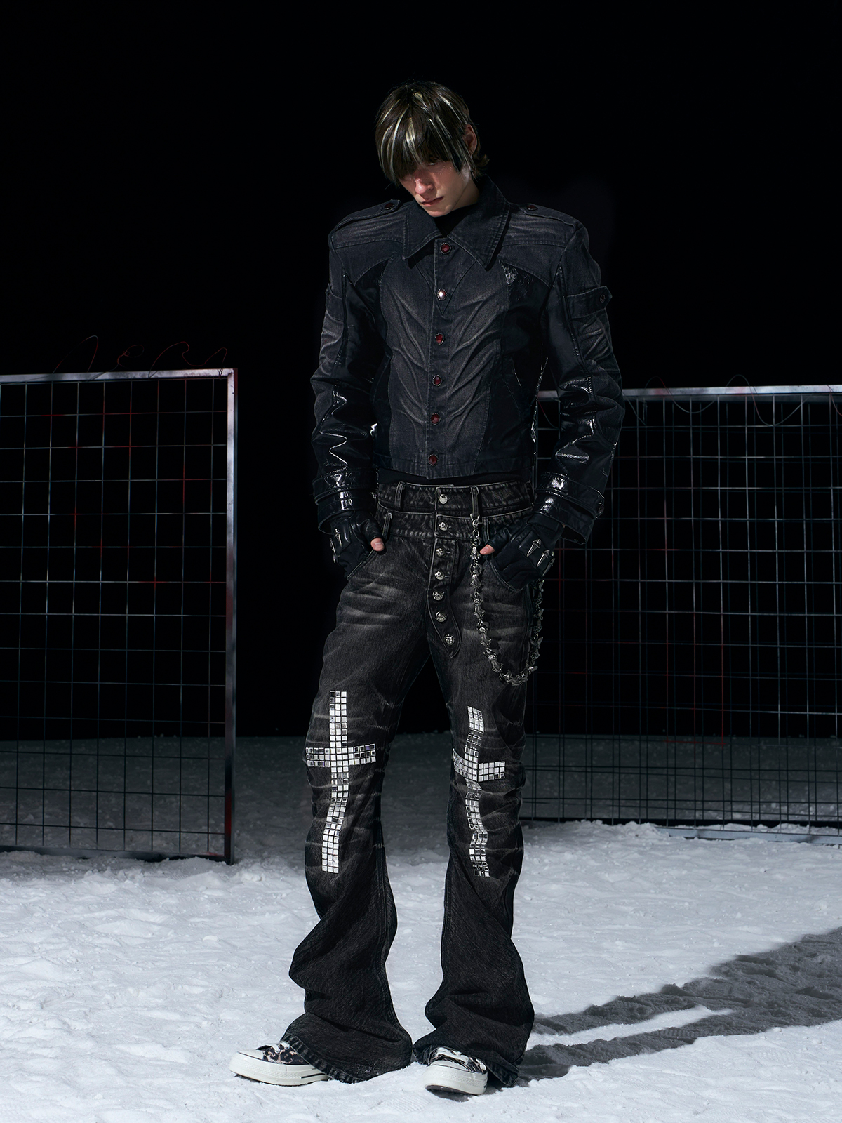 Leather-Panel Fleece-Lined Denim Jacket