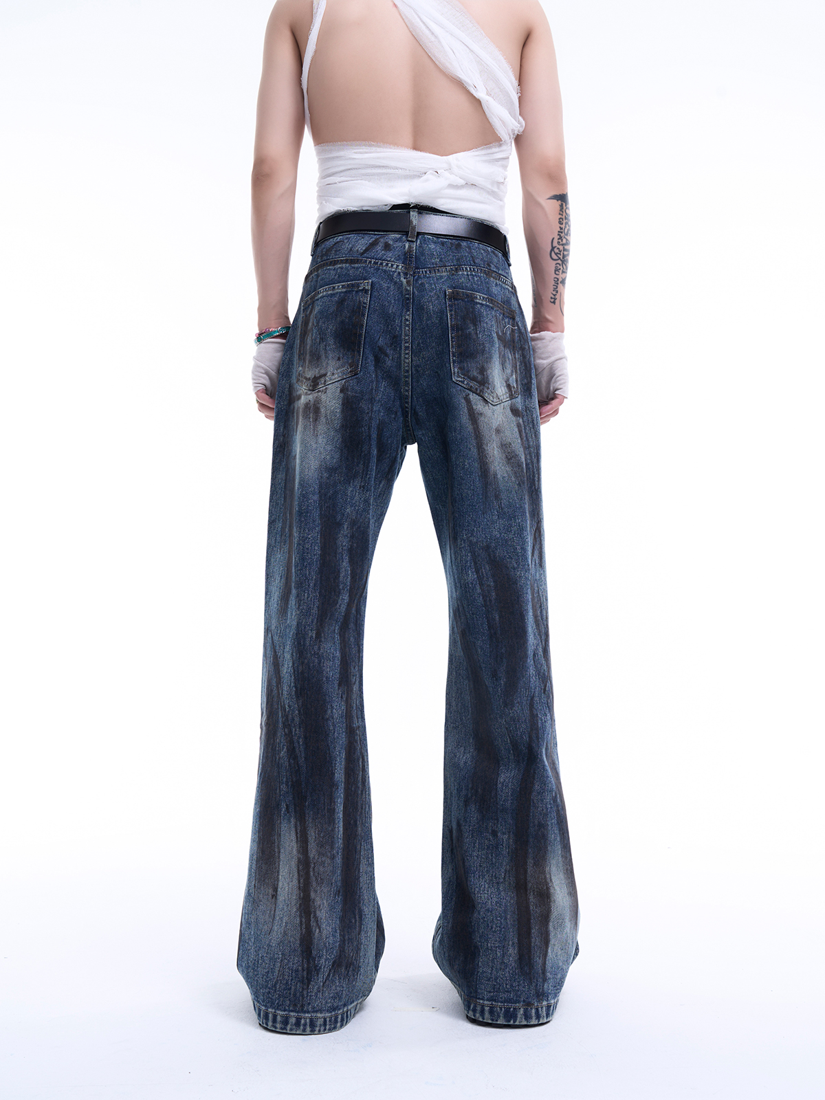 MUD WASH RUCHED DENIM JACKET & FLARED JEANS SET-START EXCEED END