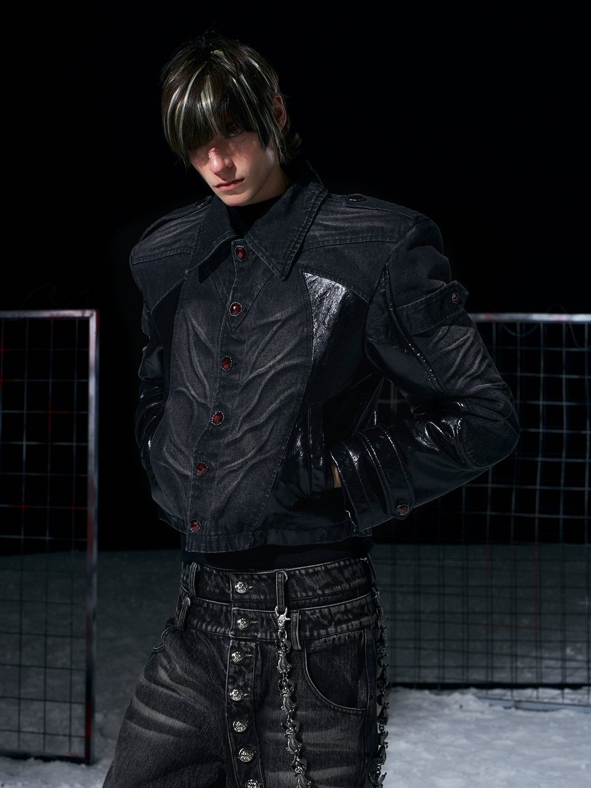 Leather-Panel Fleece-Lined Denim Jacket