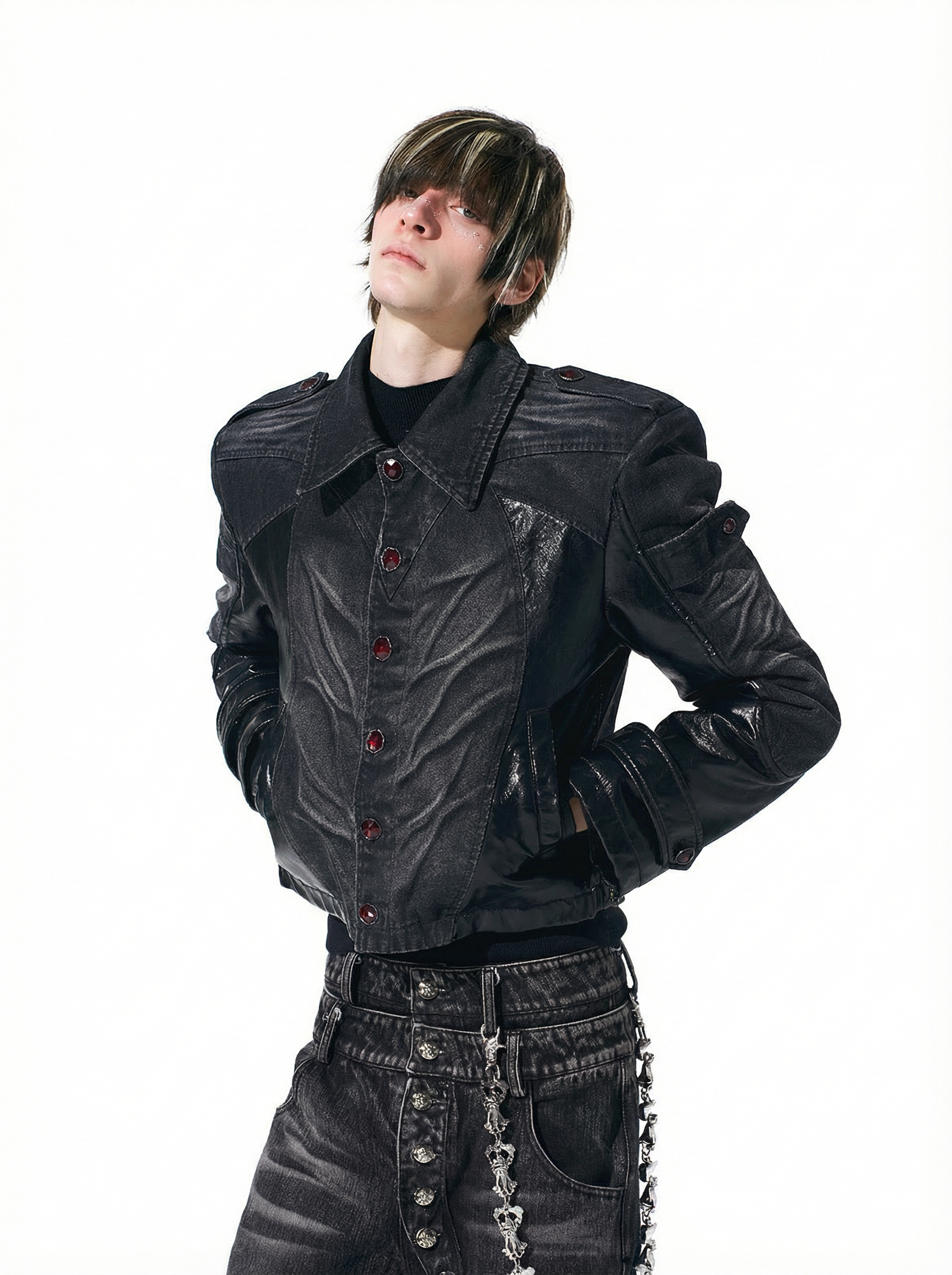 Leather-Panel Fleece-Lined Denim Jacket