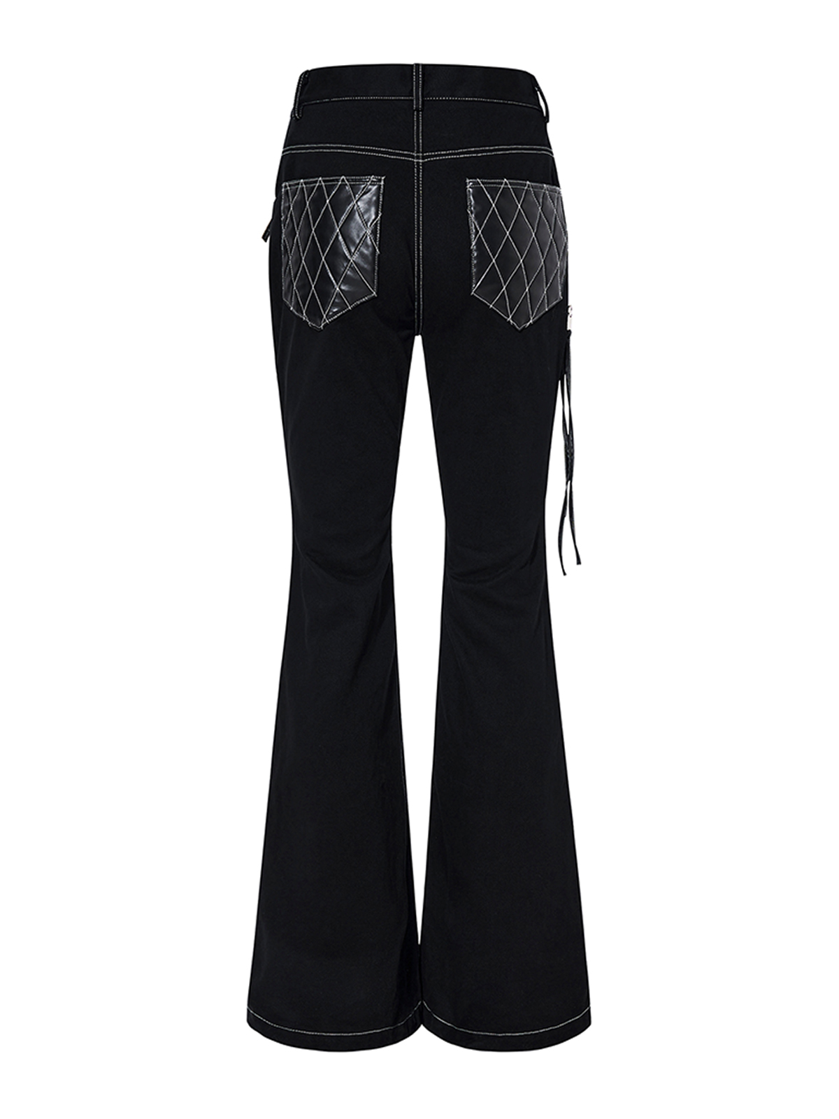 QUILTED LEATHER PATCHWORK FLARED DENIM