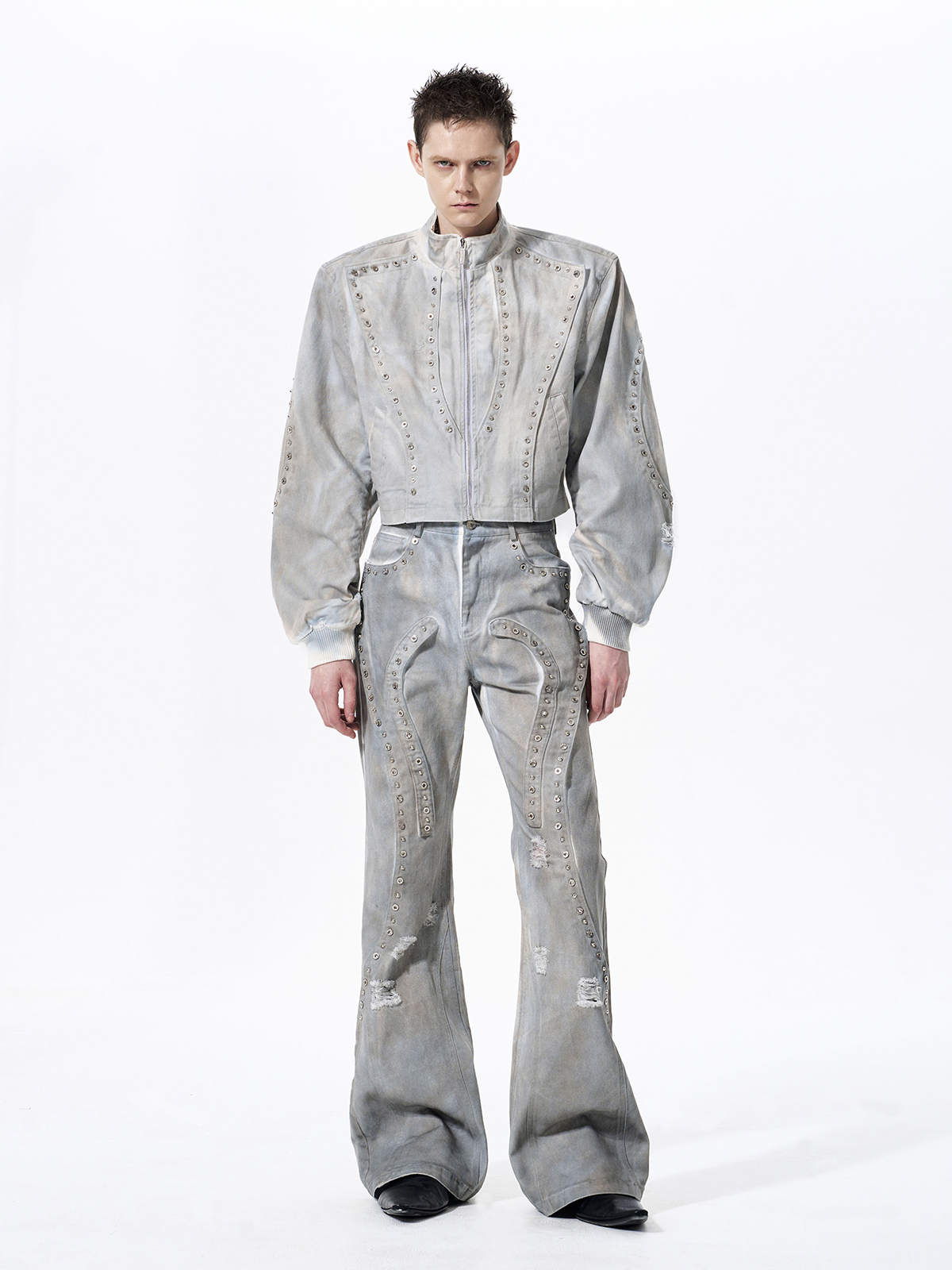 DECONSTRUCTED TIE-DYE WASHED STUDDED DENIM SET