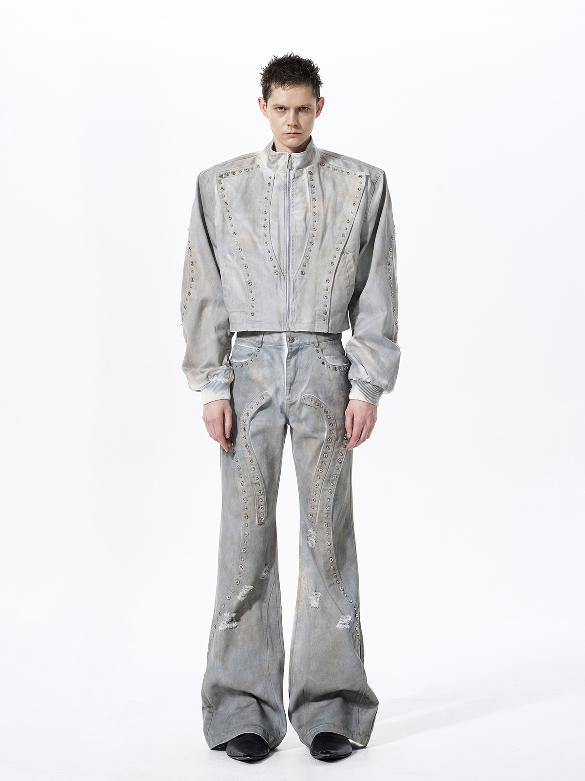 DECONSTRUCTED TIE-DYE WASHED STUDDED DENIM SET