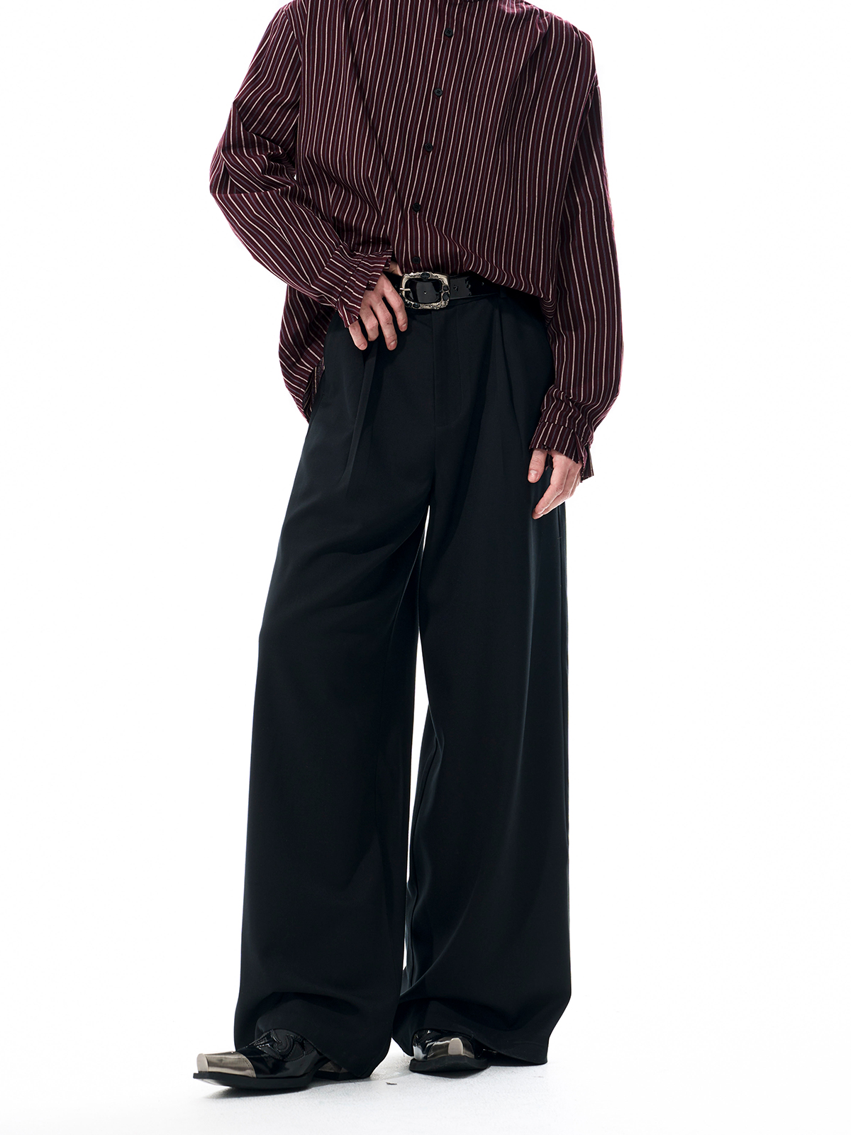 DETACHABLE LEATHER COLLAR SCULPTED SUIT SET-BLACK