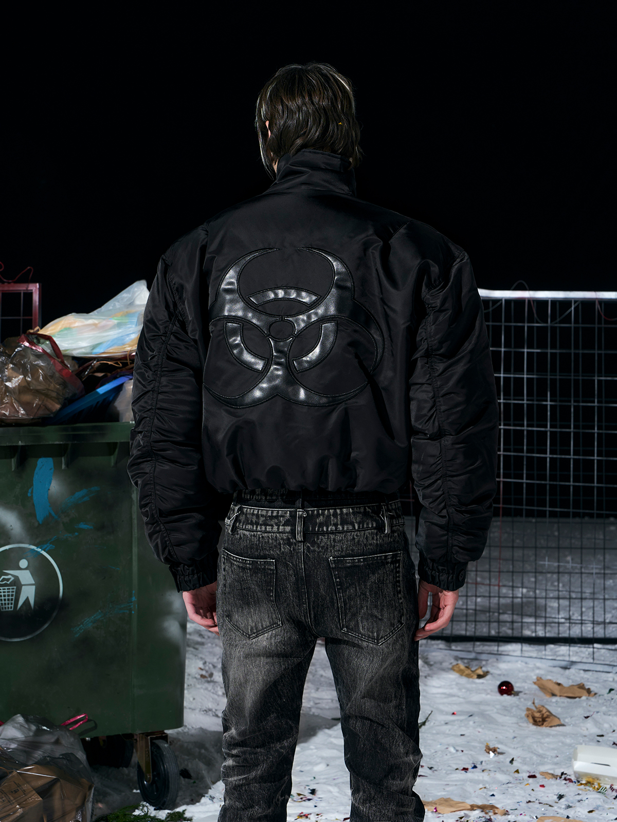 Luxe Detachable Fur Collar Down Bomber-Black