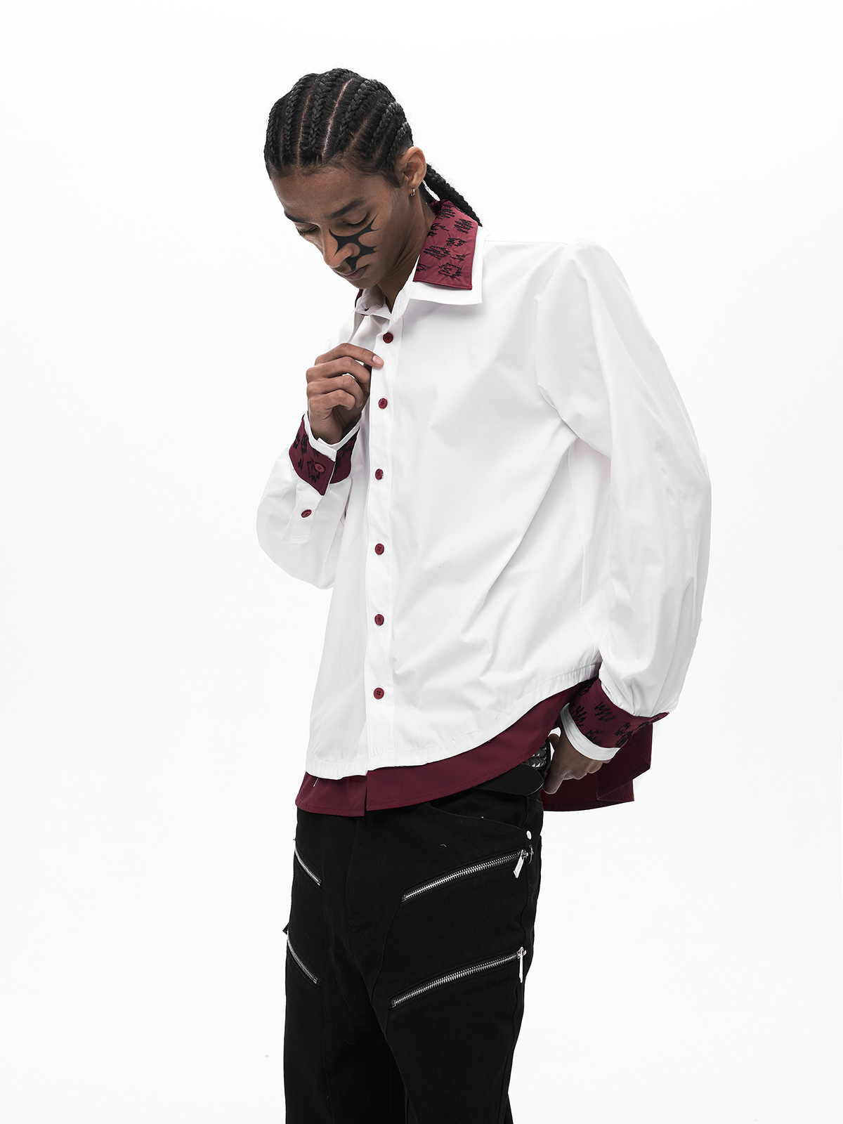 FAKE TWO-PIECE DOUBLE COLLAR SHIRT-WHITE