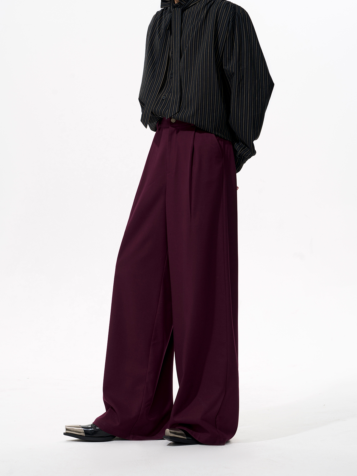 DETACHABLE LEATHER COLLAR SCULPTED SUIT SET-BURGUNDY