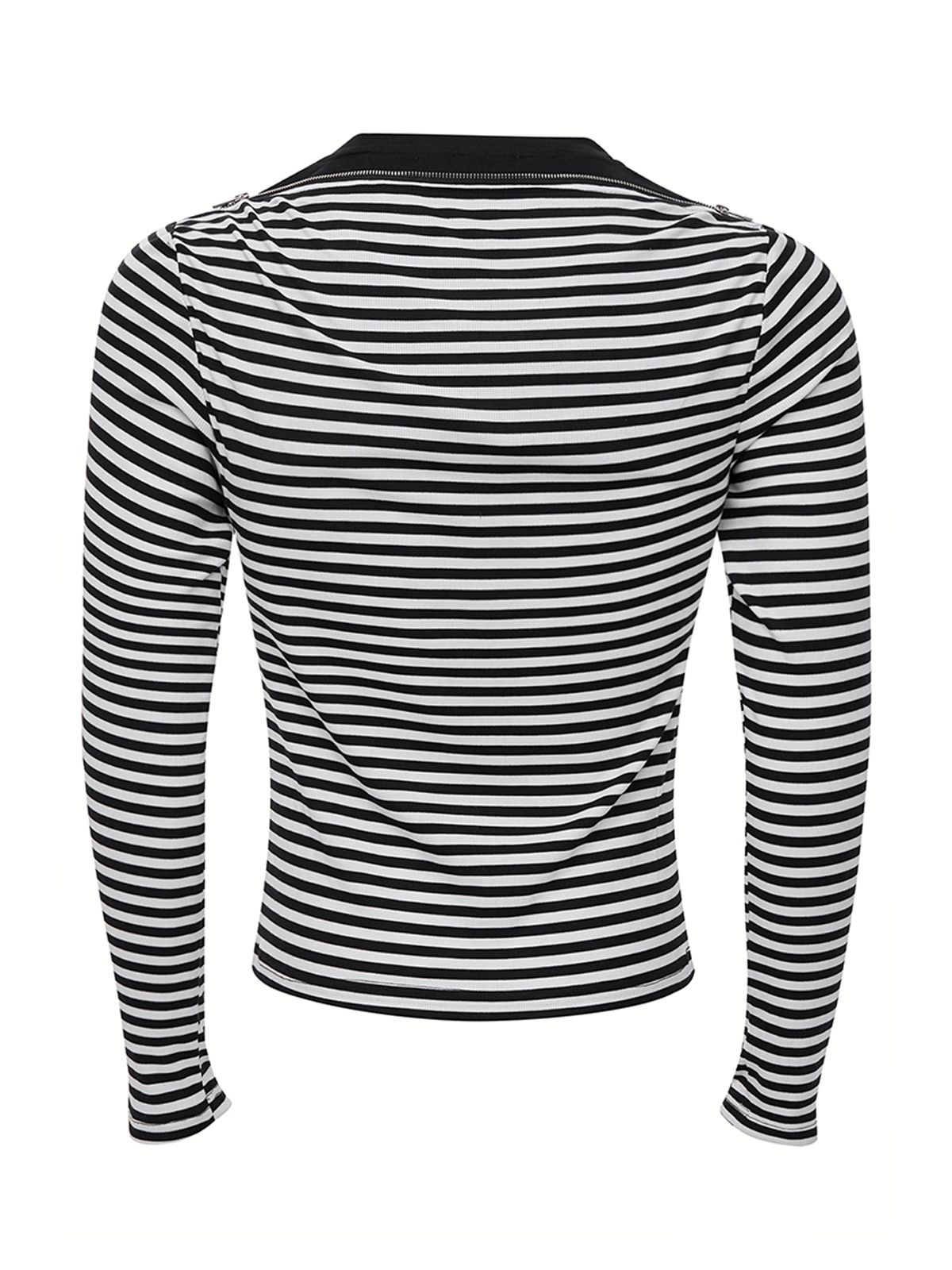DECONSTRUCTED ZIP MOCK LAYER LONG SLEEVE-STRIPED