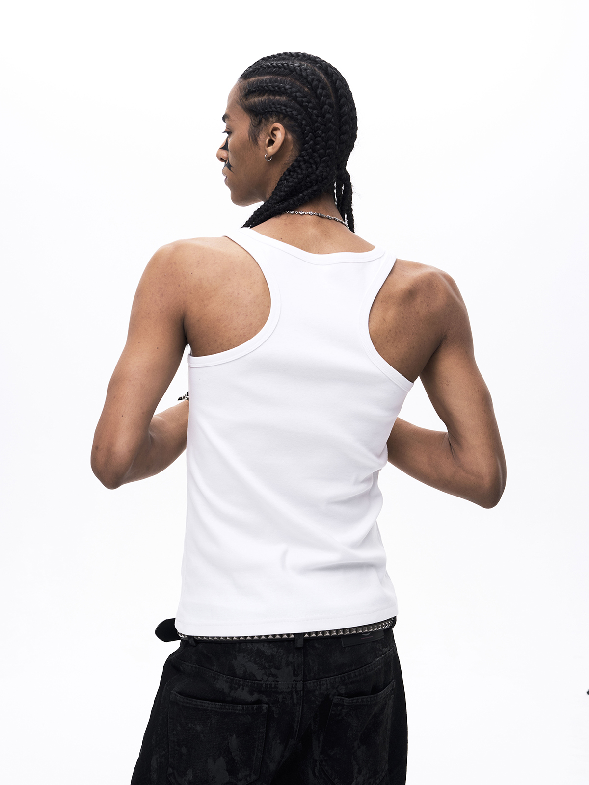 GOTHIC CROSS PRINT RIBBED TANK TOP-WHITE