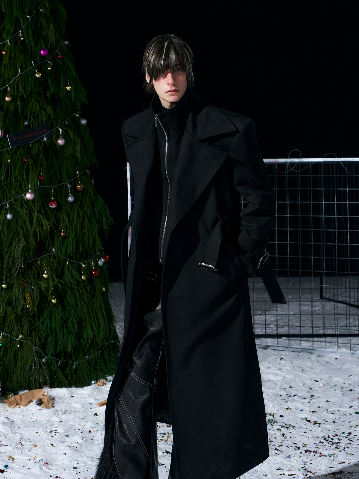 BLACK DISTRESSED SUEDE BELTED TRENCH COAT
