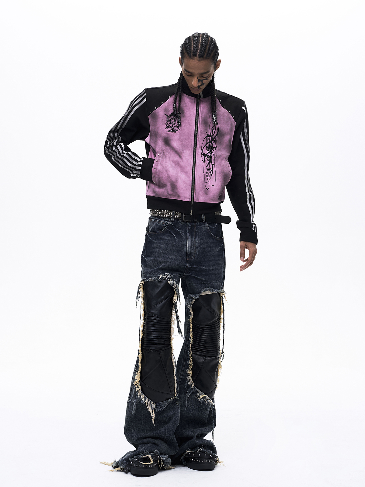 DIRT SPRAY DISTRESSED MOCK NECK ZIP-UP-DIRTY PINK