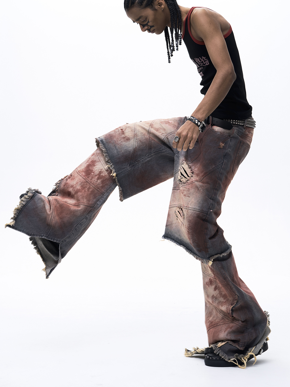 FAKE TWO-PIECE MUD WASH DENIM