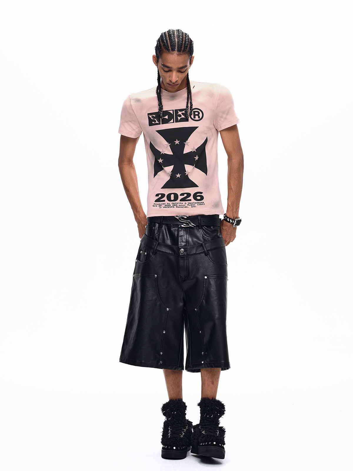 IRON CROSS DIRTY WASH GRAPHIC TEE-PINK