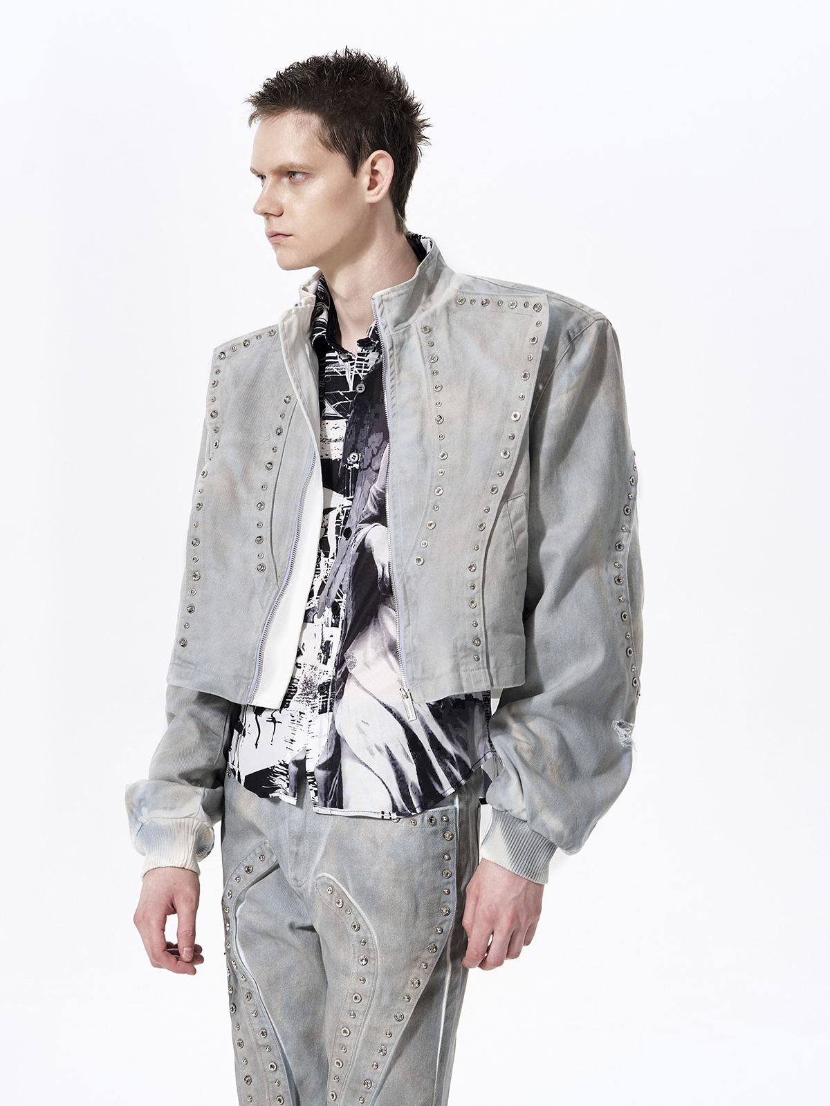 DECONSTRUCTED TIE-DYE WASHED STUDDED DENIM SET