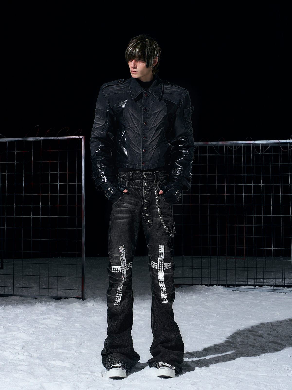 Leather-Panel Fleece-Lined Denim Jacket