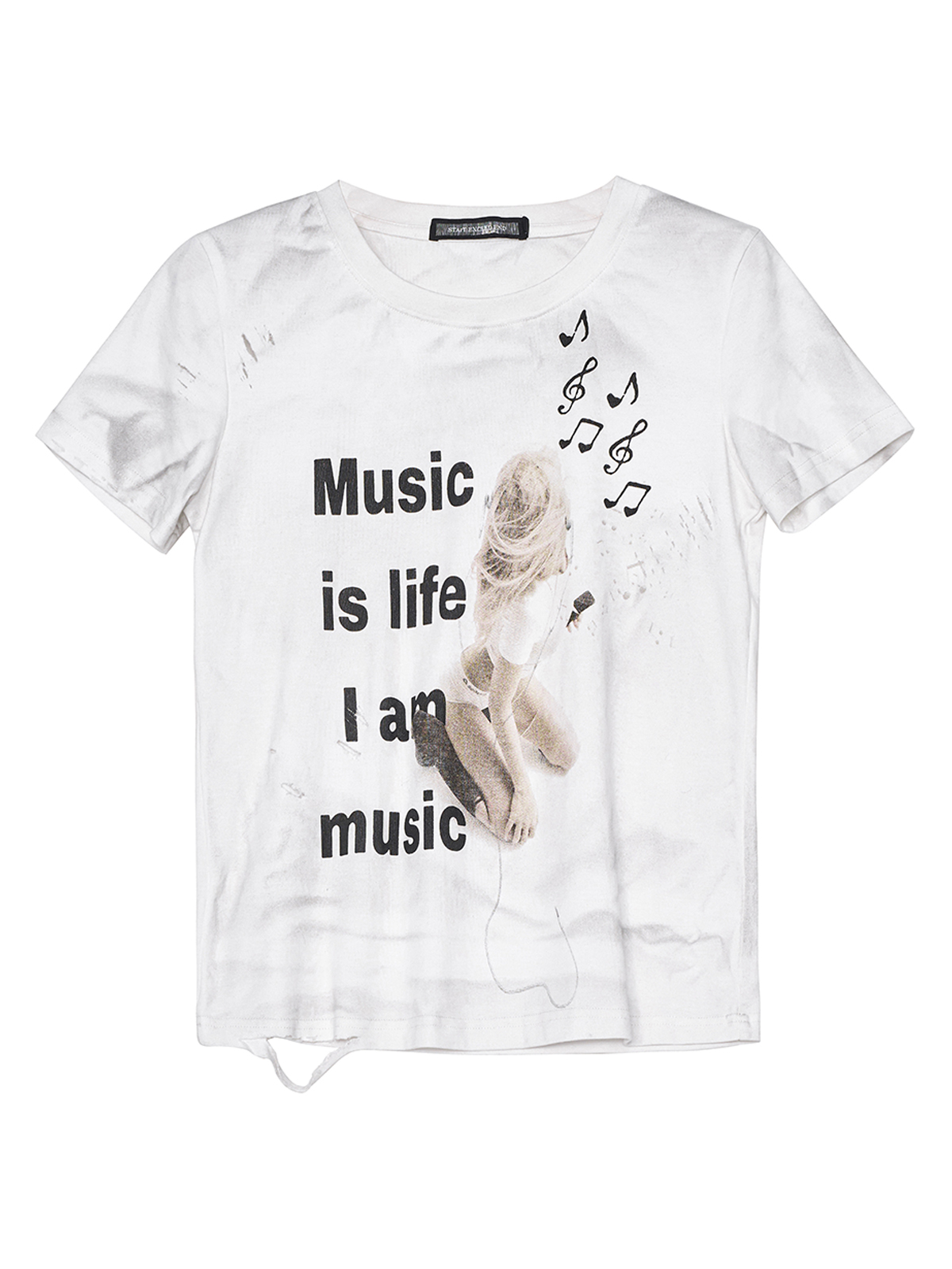 "MUSIC IS LIFE" DISTRESSED GRAPHIC TEE