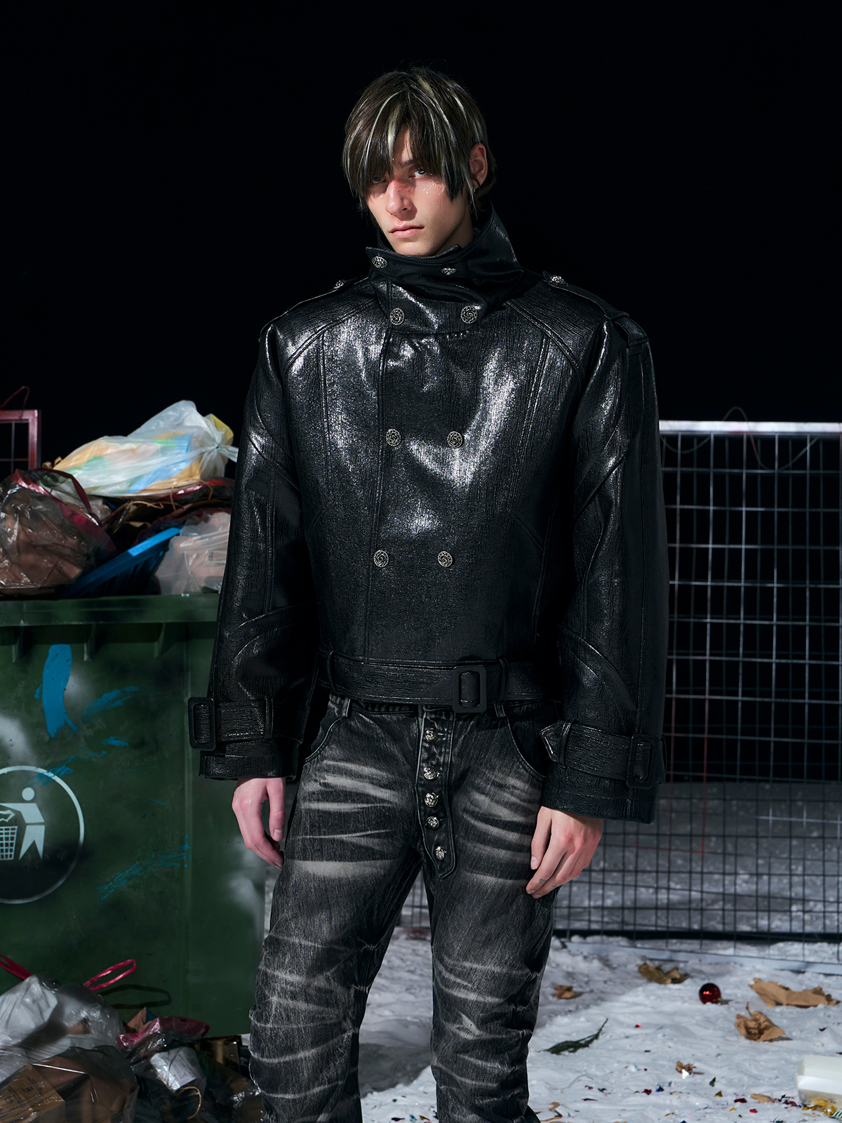 Padded Double-Breasted Cropped Leather Jacket