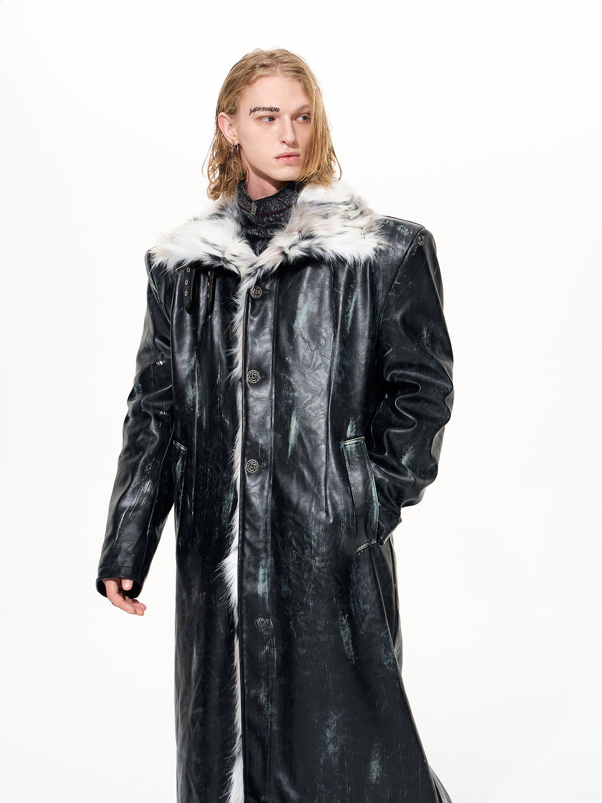 DISTRESSED BLACK FUR LINED BUCKLE TRENCH-START EXCEED END