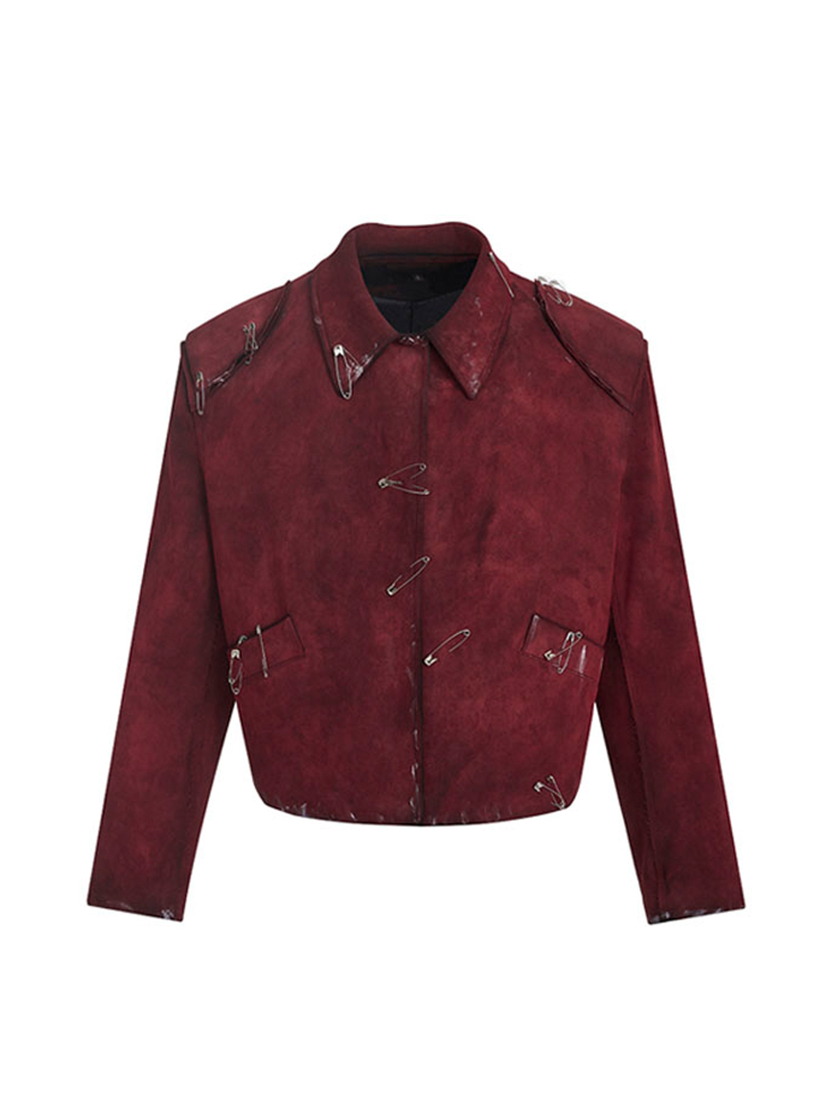 DISTRESSED PIN FAUX SUEDE JACKET
