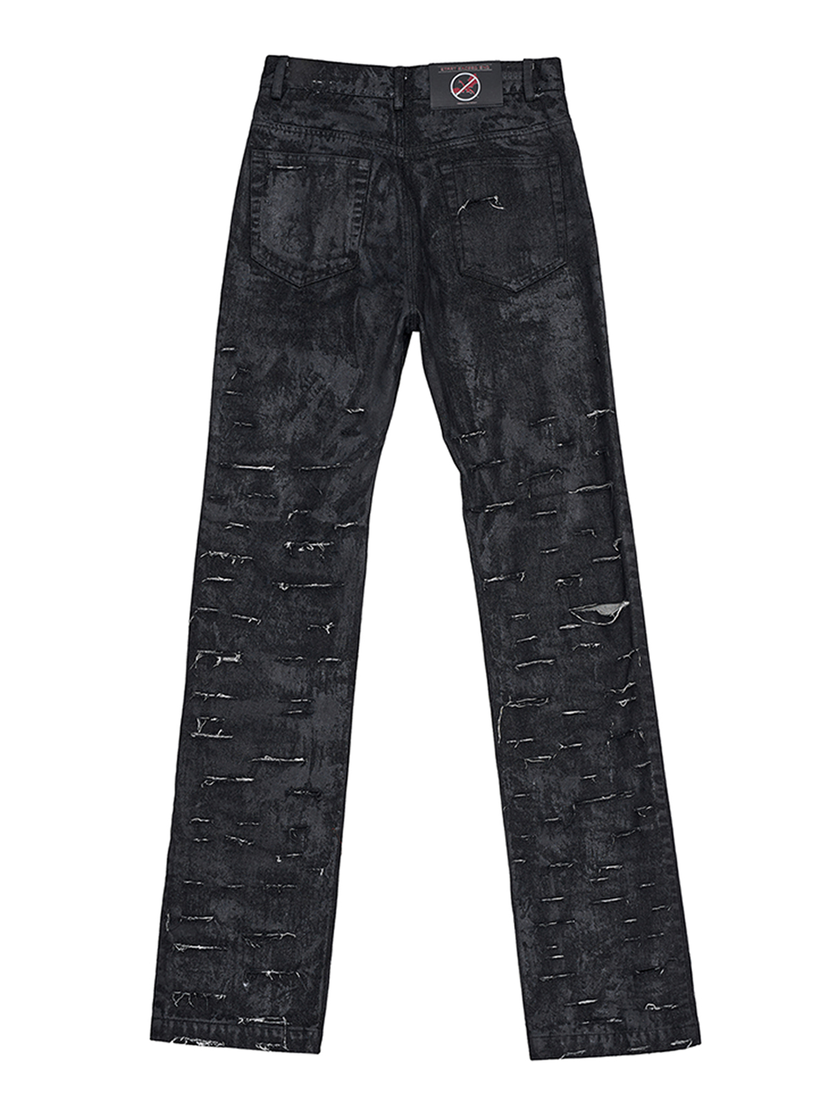 WAXED DISTRESSED 5-BUTTON SLIM STRAIGHT JEANS
