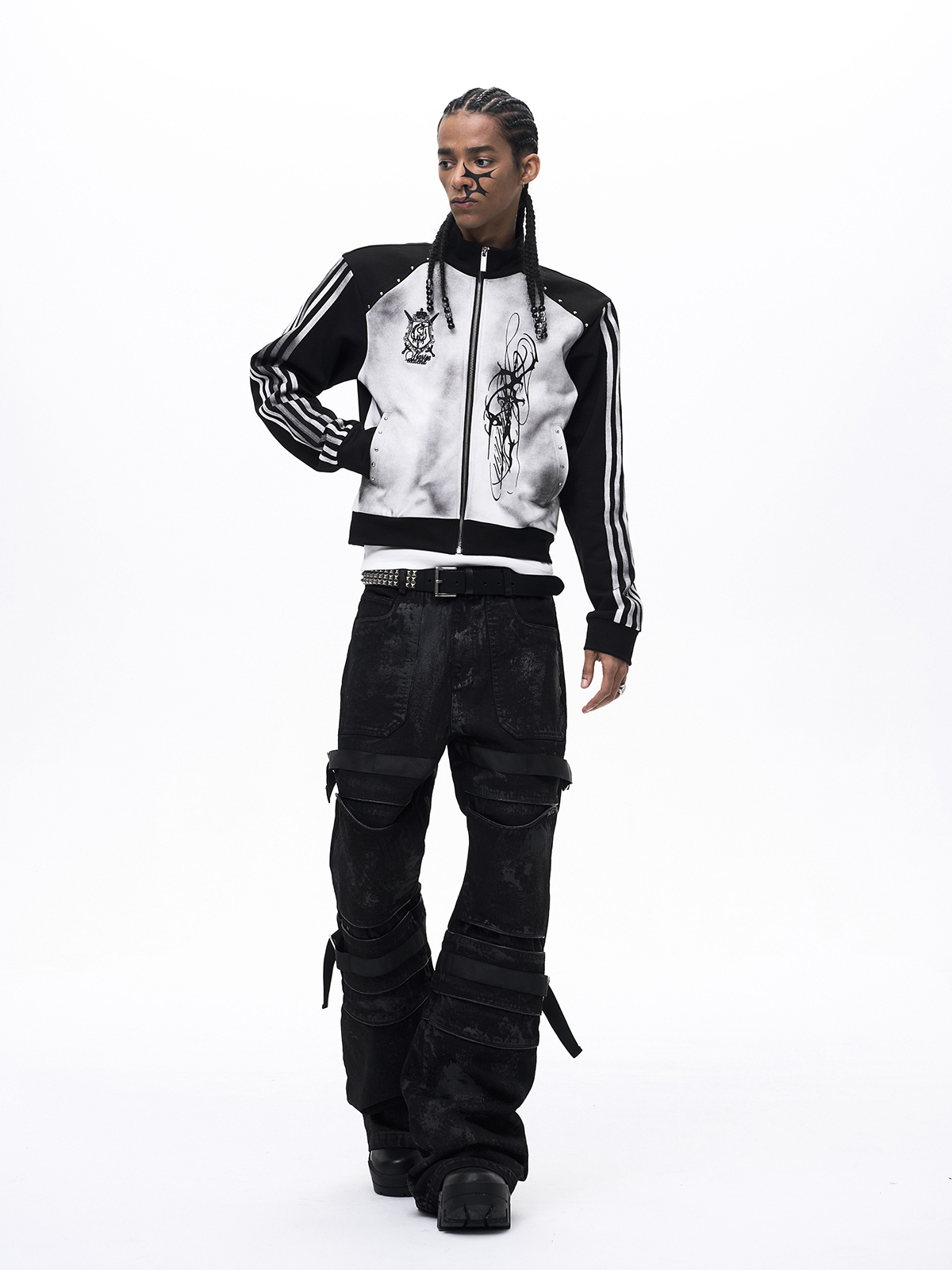 DIRT SPRAY DISTRESSED MOCK NECK ZIP-UP-DIRTY WHITE