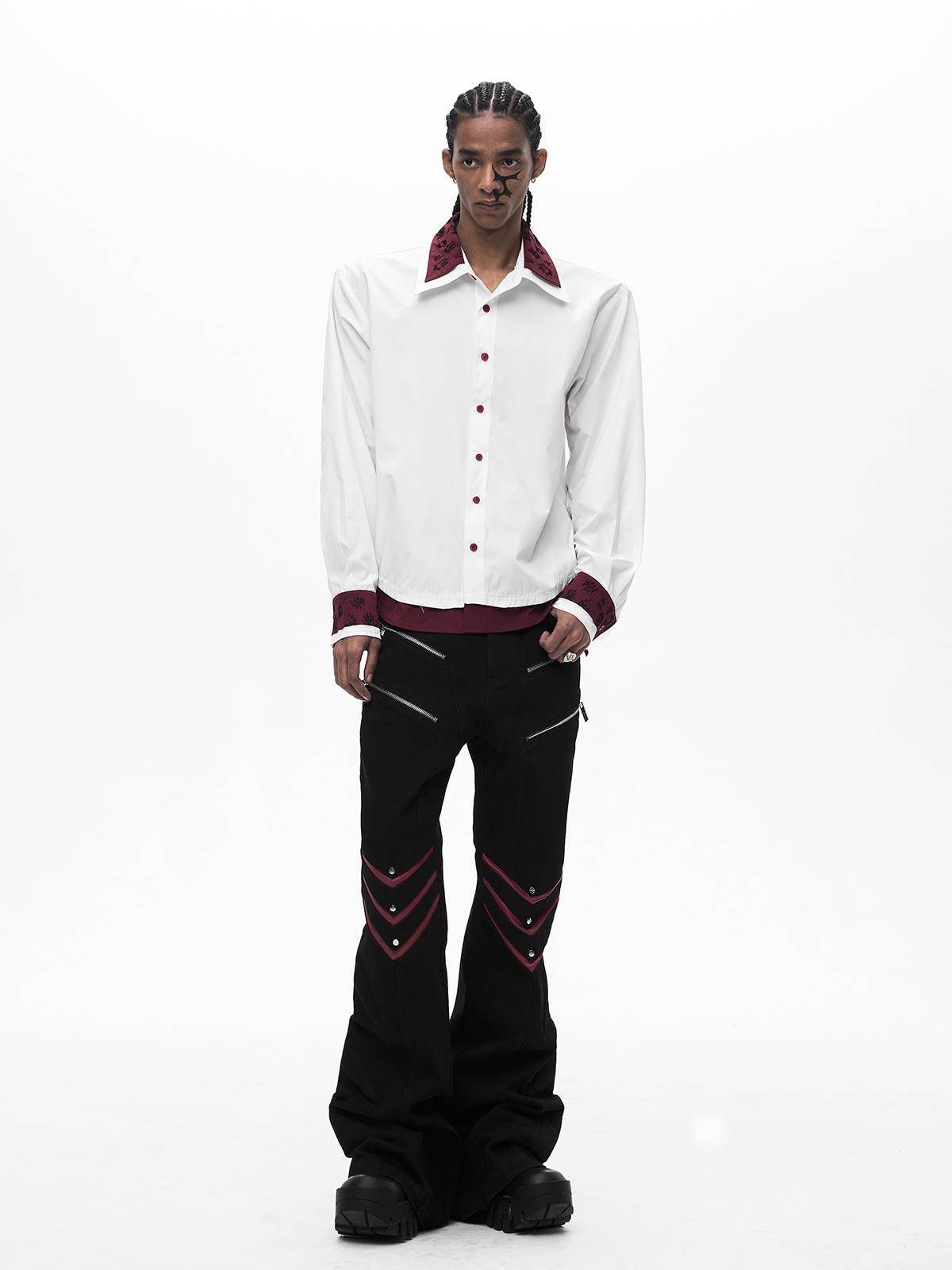 FAKE TWO-PIECE DOUBLE COLLAR SHIRT-WHITE