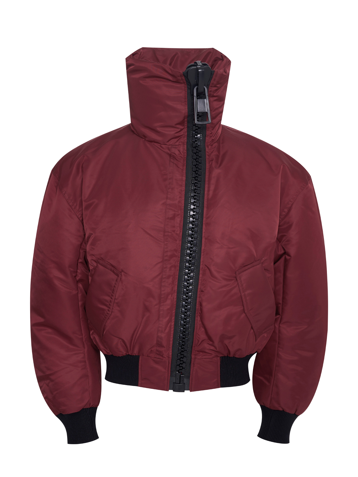 Heavy-Zip High-Collar Down Jacket-Burgundy