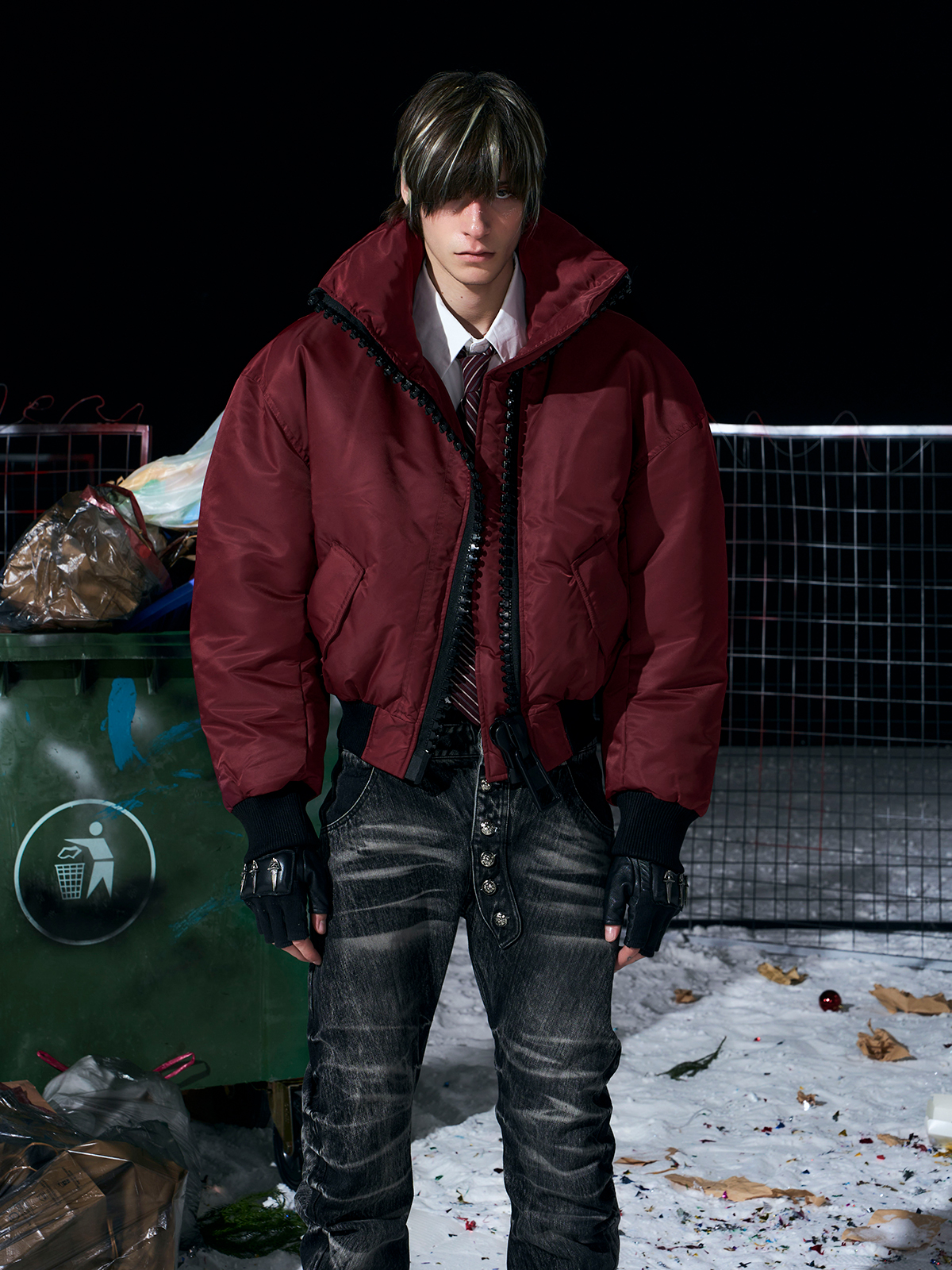 Heavy-Zip High-Collar Down Jacket-Burgundy