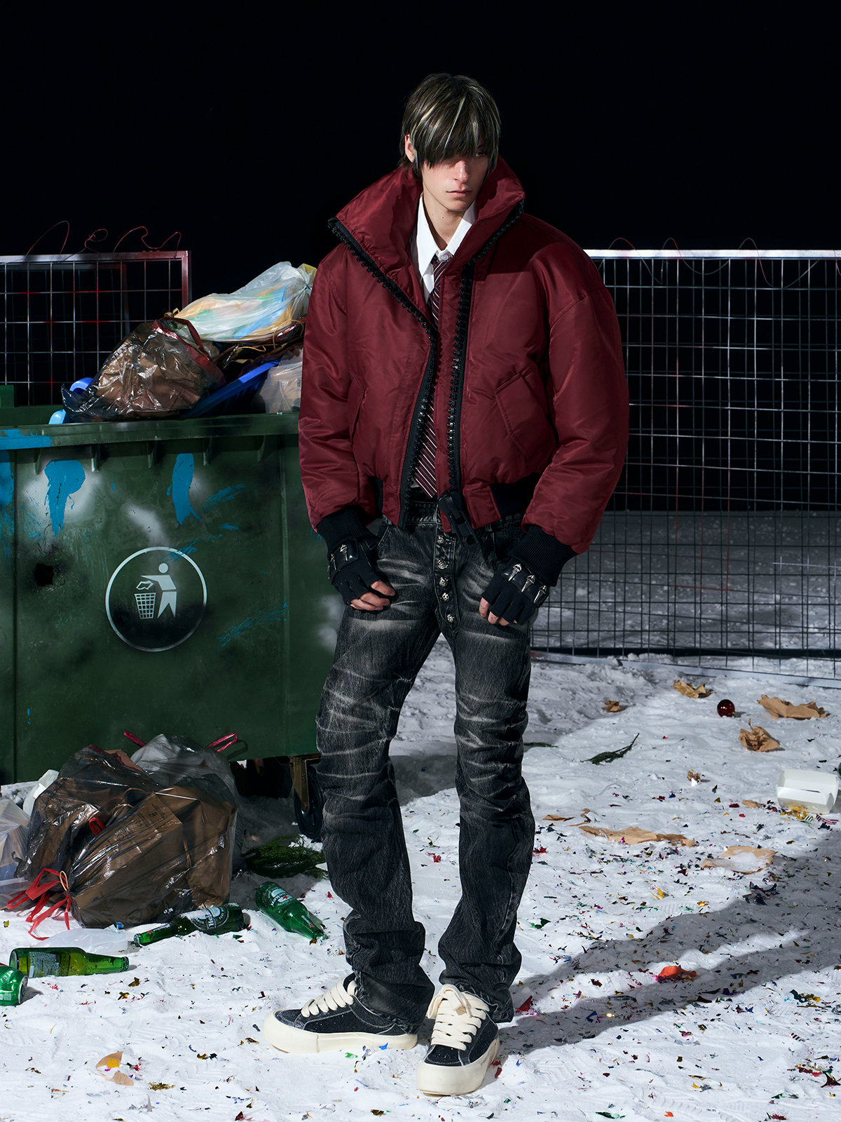 Heavy-Zip High-Collar Down Jacket-Burgundy