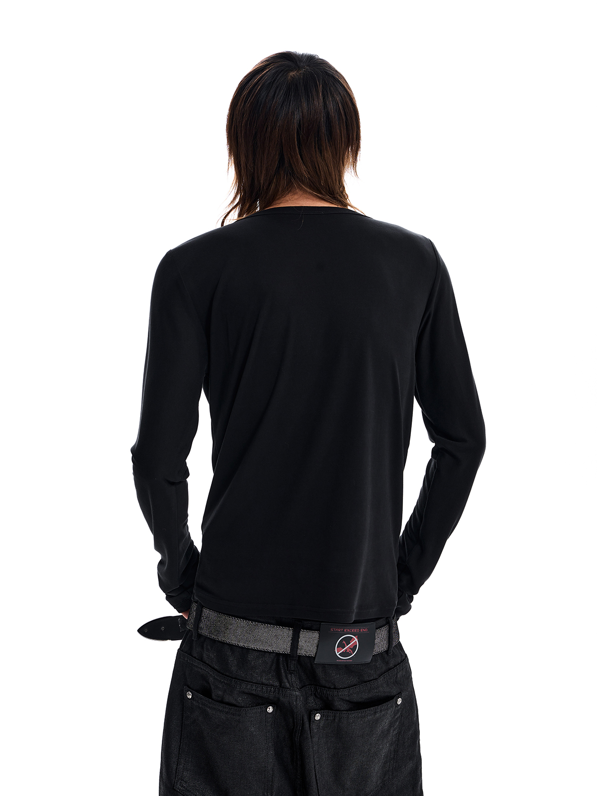 DRAPED NECK LONG SLEEVE TEE