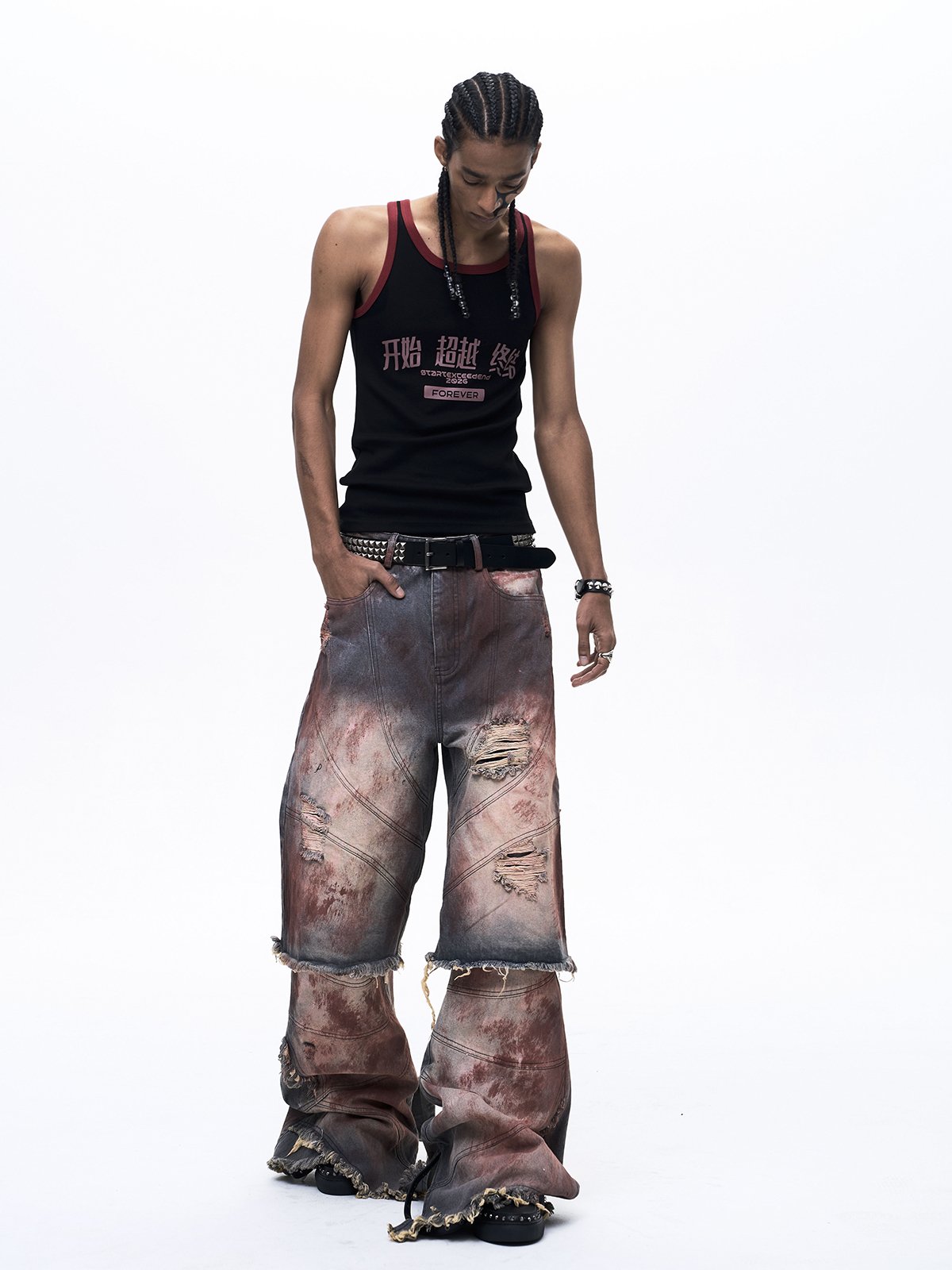 "START EXCEED END" GRAPHIC RINGER TANK TOP-BLACK/RED