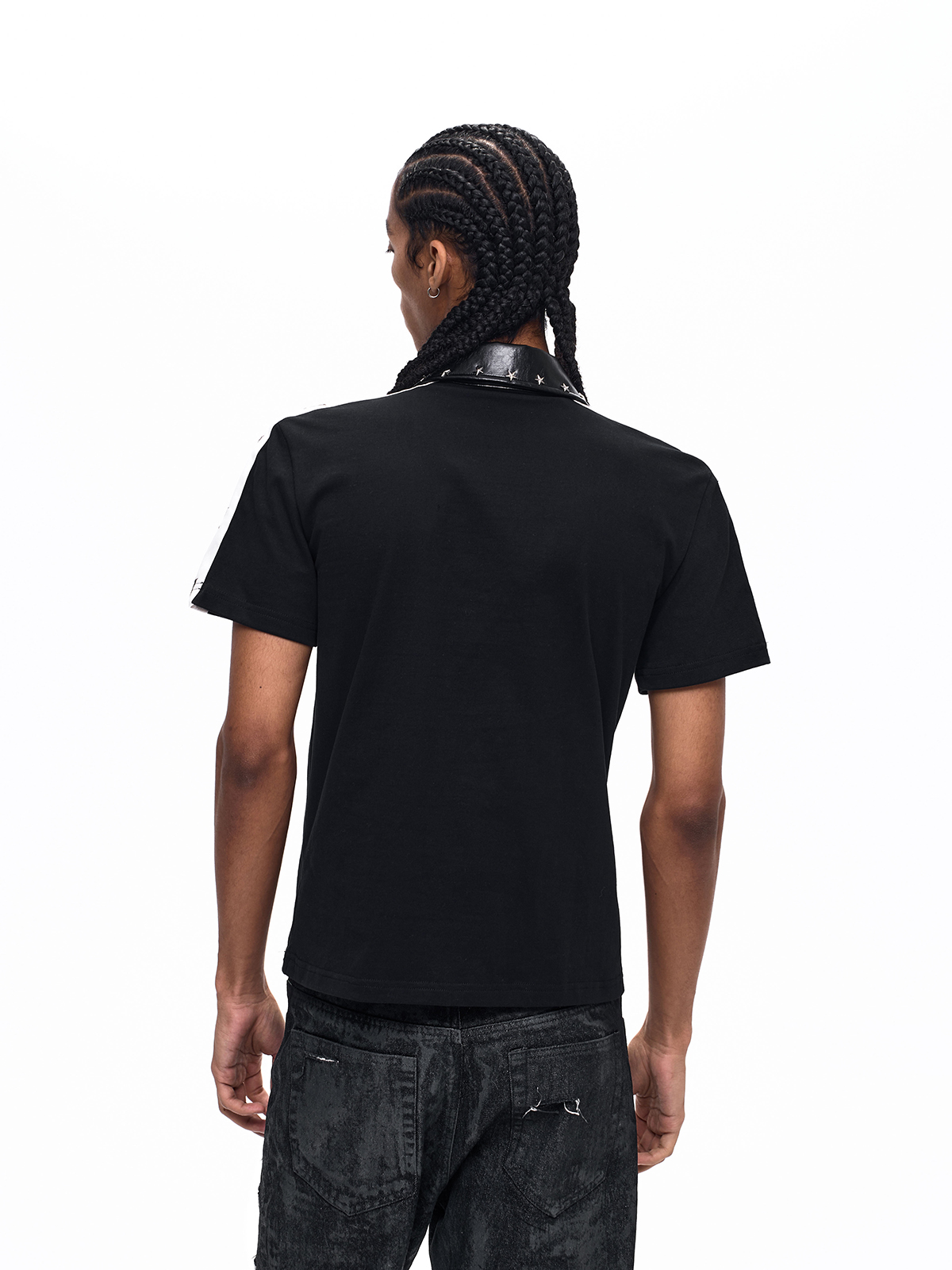 STAR STUDDED LEATHER-PANEL POLO SHIRT