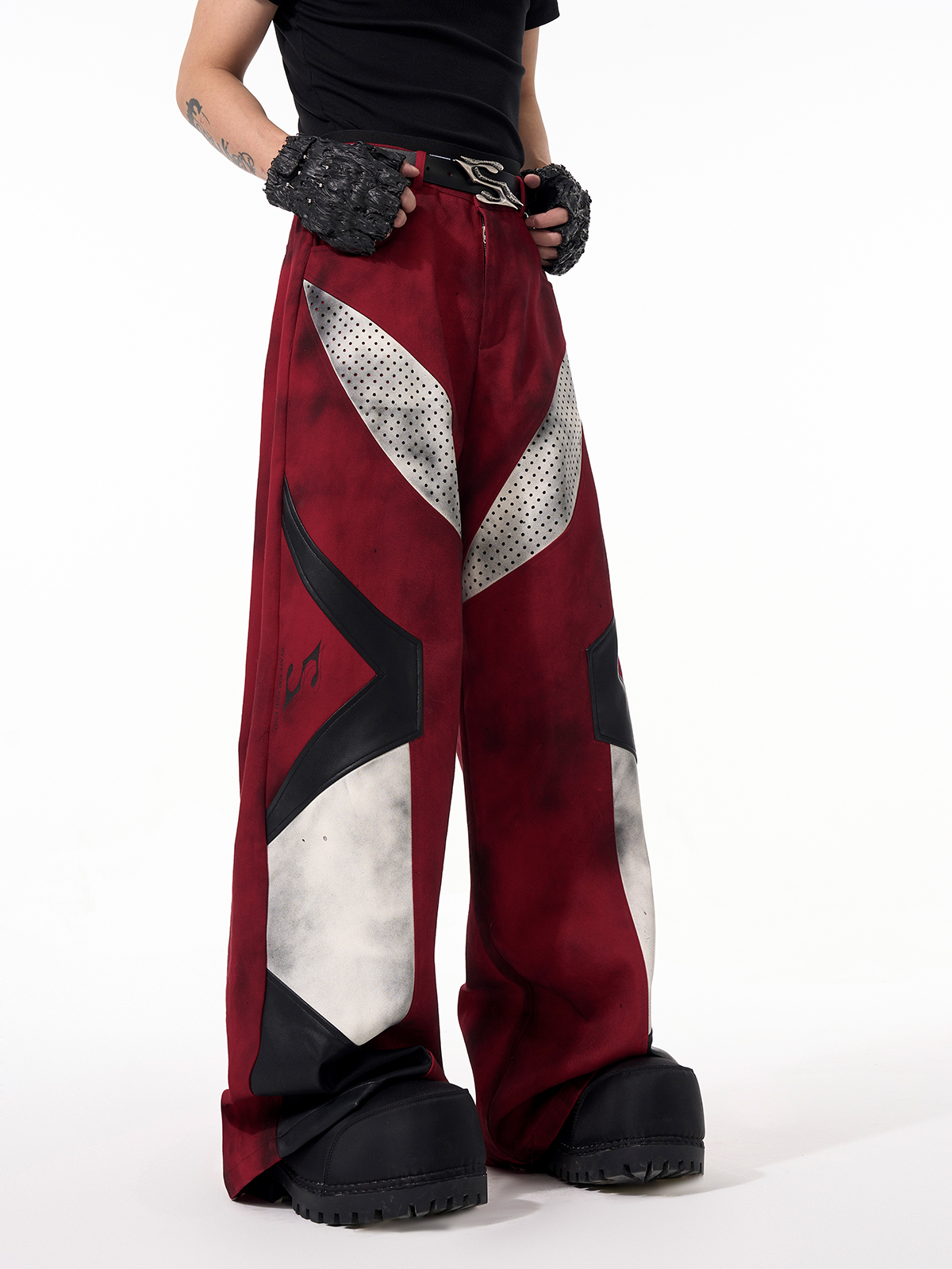 DISTRESSED RED CYBER-MOTO JACKET & PANTS SET-START EXCEED END