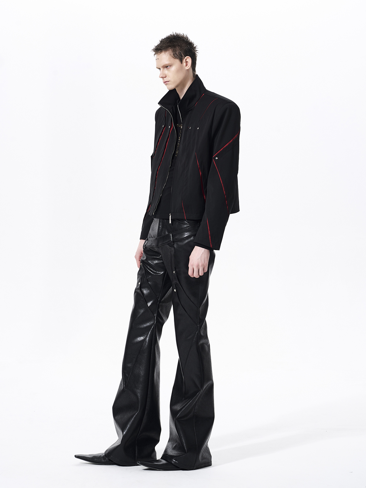 GEOMETRIC PANELED STAND COLLAR JACKET