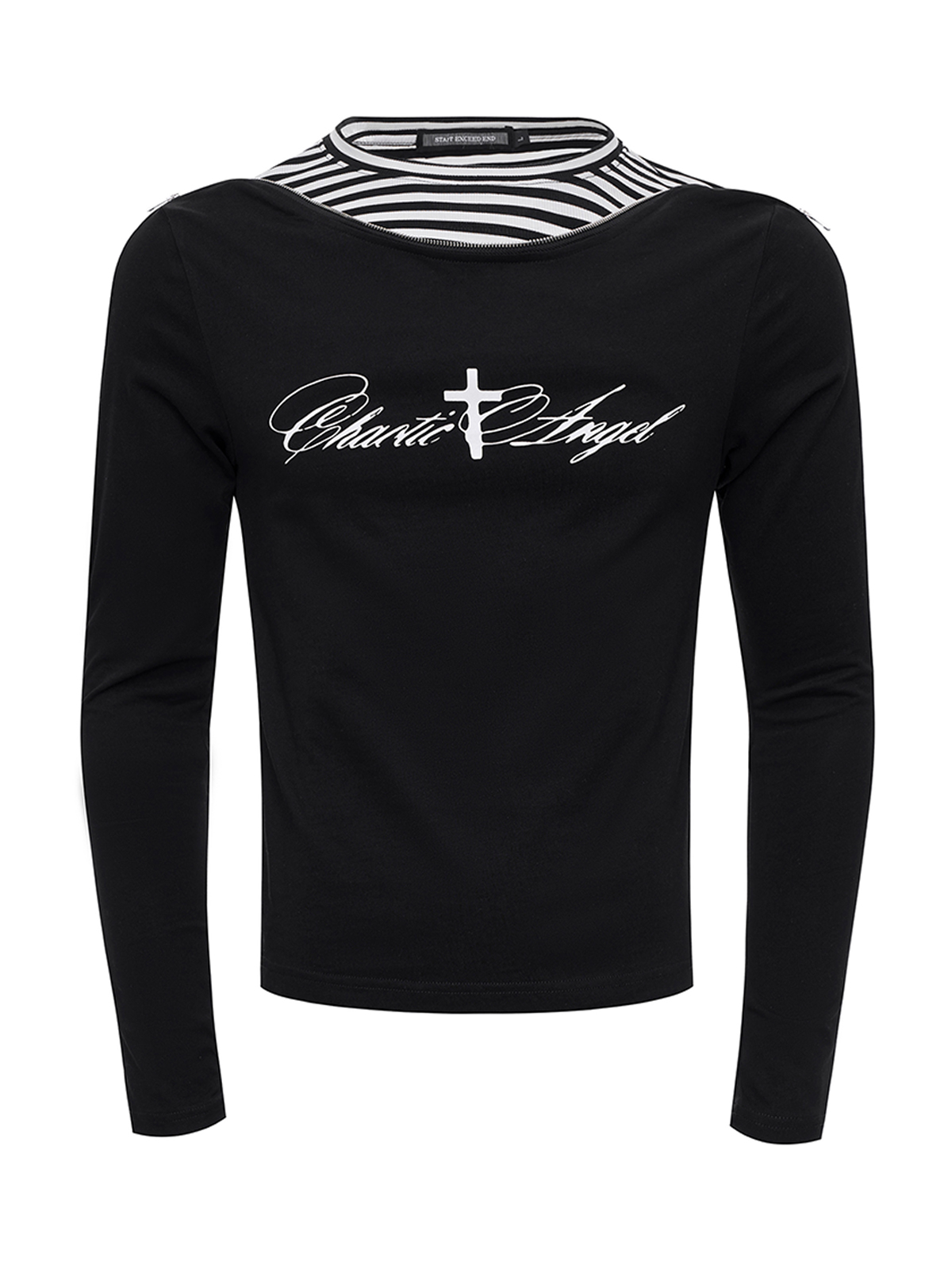 DECONSTRUCTED ZIP MOCK LAYER LONG SLEEVE-BLACK