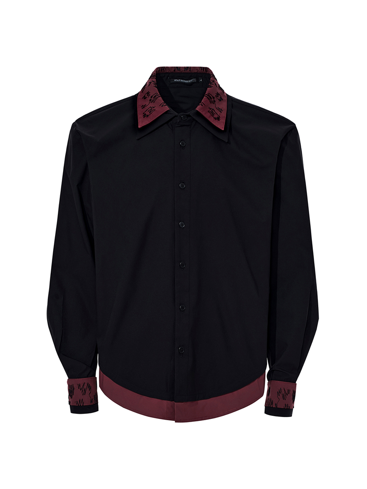 FAKE TWO-PIECE DOUBLE COLLAR SHIRT-BLACK