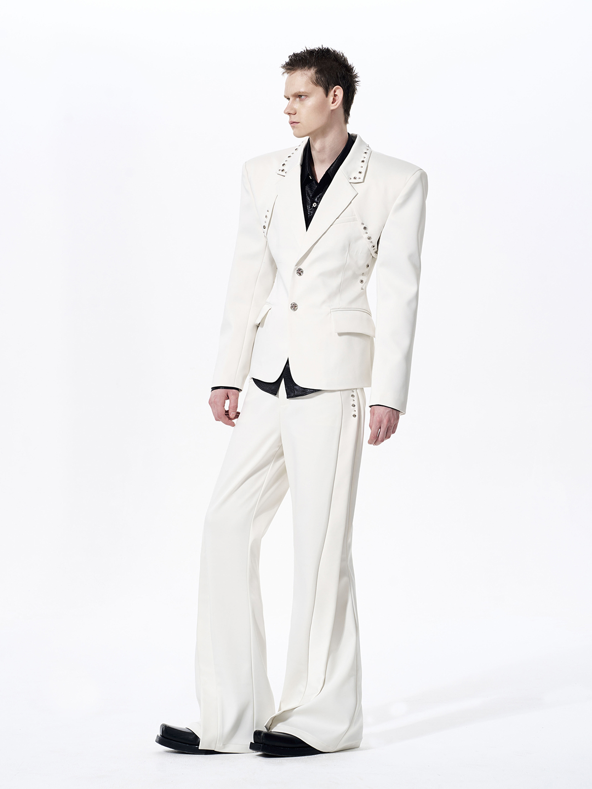 DECONSTRUCTED CINCHED WAIST SUIT SET-WHITE