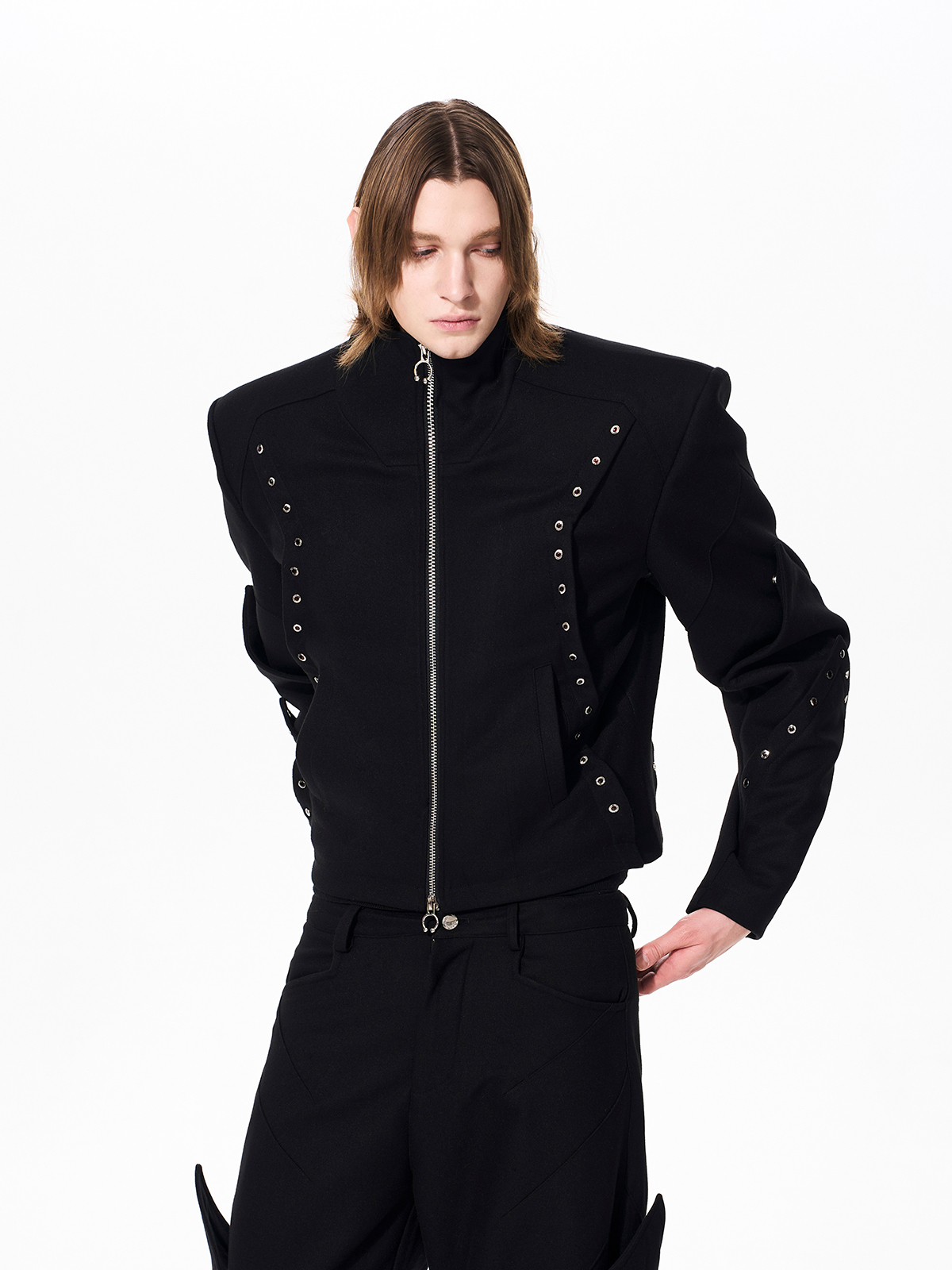 RIVET STRUCTURED CROPPED JACKET & FLARED PANTS SET