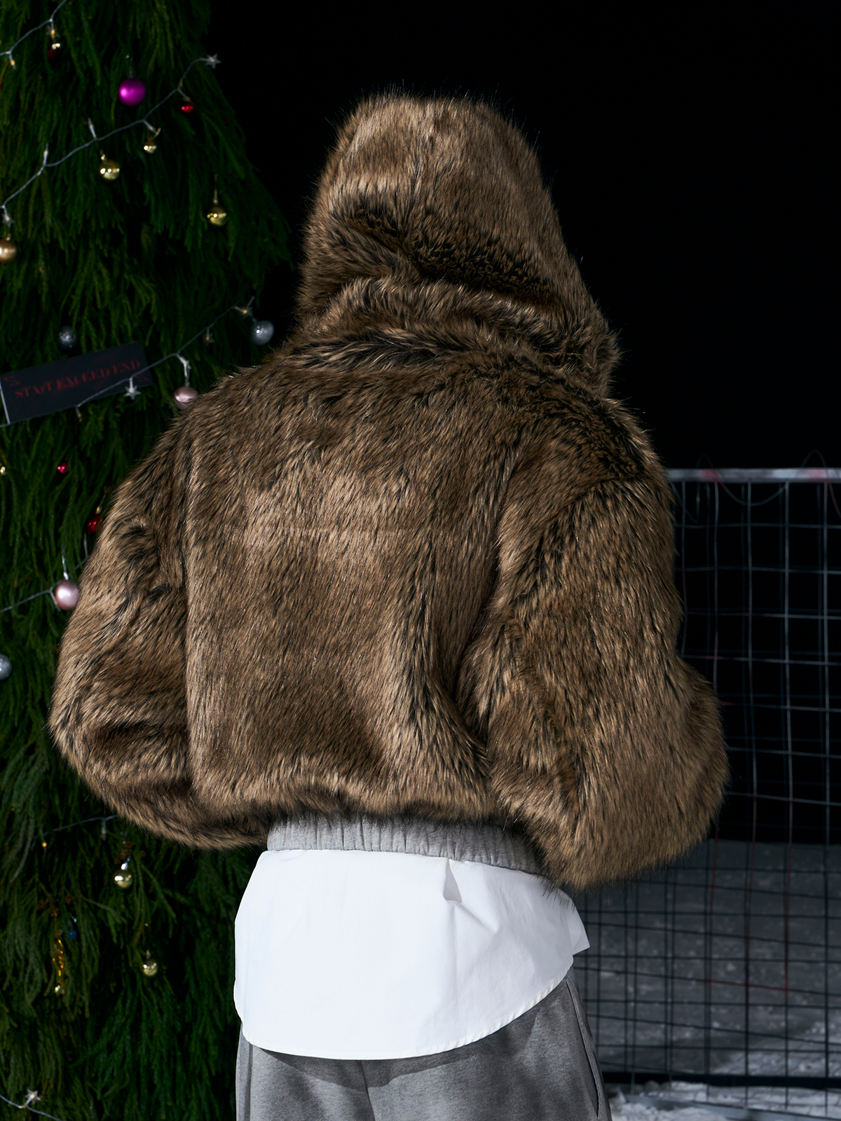 VINTAGE GREY REVERSIBLE FUR HOODIE & FUR PANEL PANTS SET