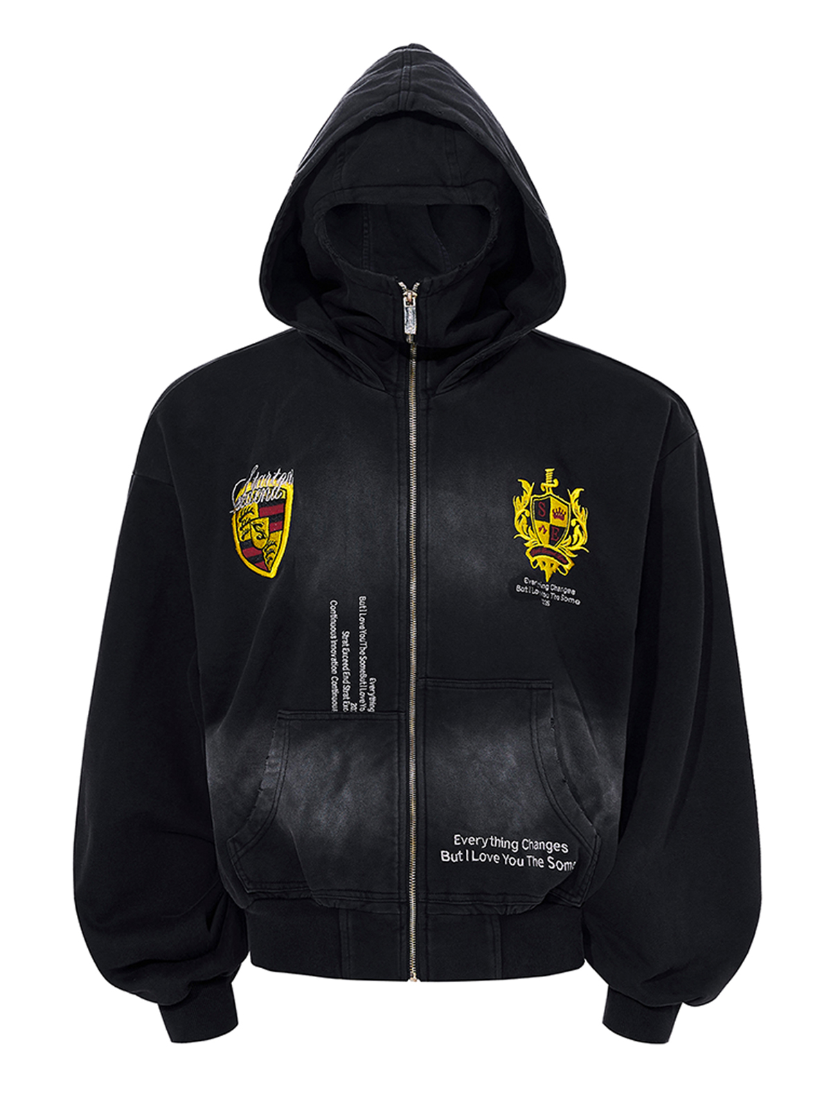 DISTRESSED CREST EMBROIDERY BALACLAVA HOODIE