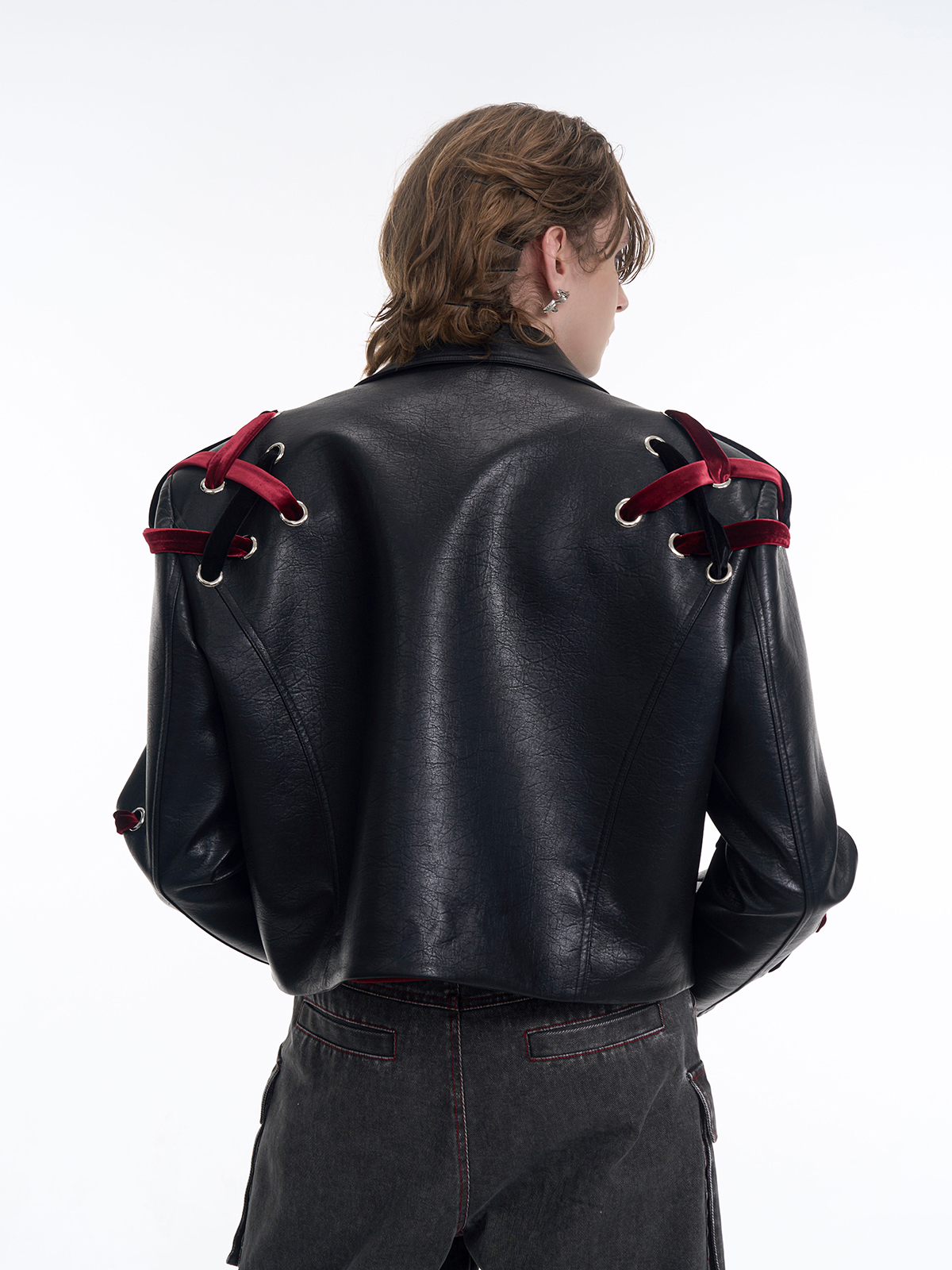 VELVET-LACED LEATHER BLAZER-START EXCEED END