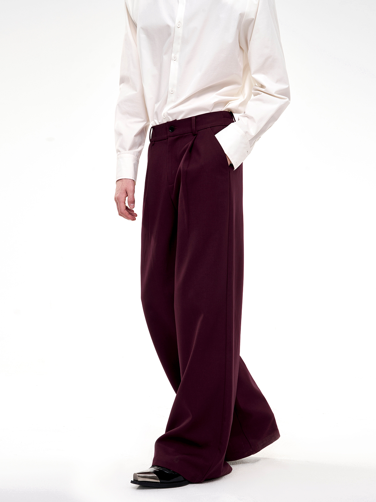 SCULPTED BROOCH-EMBELLISHED SUIT SET-BURGUNDY