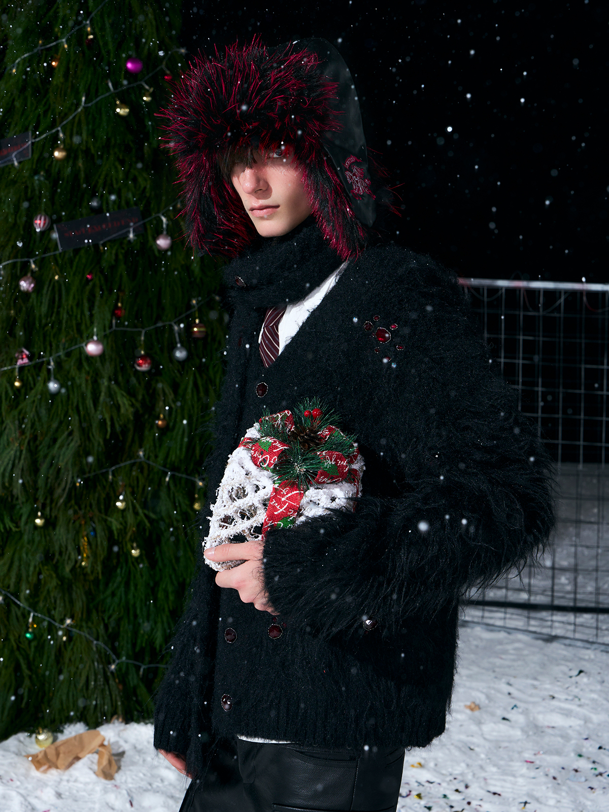 BURGUNDY LEATHER FUR TRAPPER