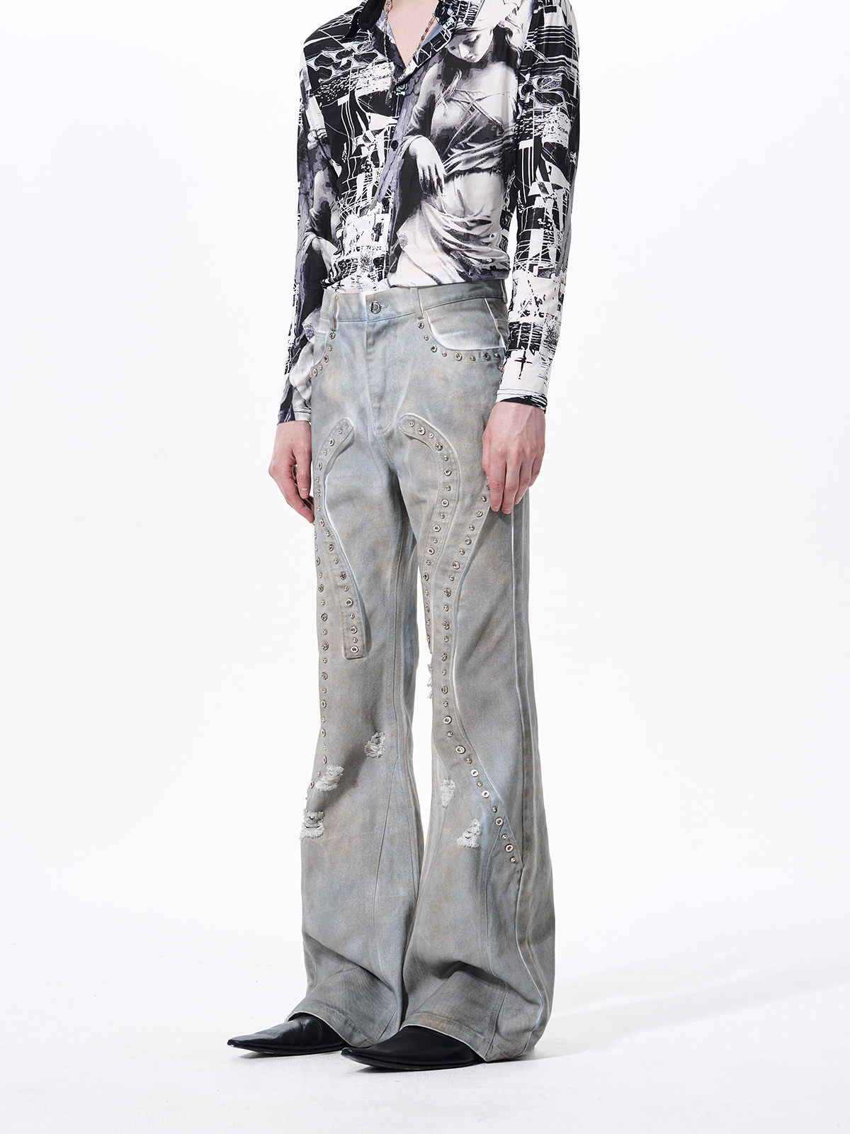 DECONSTRUCTED TIE-DYE WASHED STUDDED DENIM SET