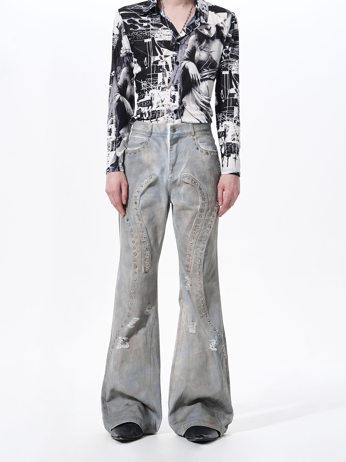DECONSTRUCTED TIE-DYE WASHED STUDDED DENIM SET