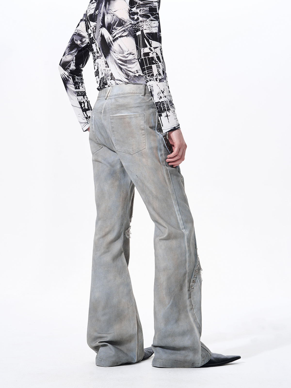 DECONSTRUCTED TIE-DYE WASHED STUDDED DENIM SET