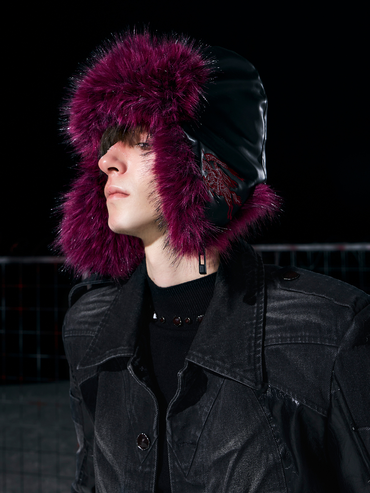 ROSE RED LEATHER FUR TRAPPER